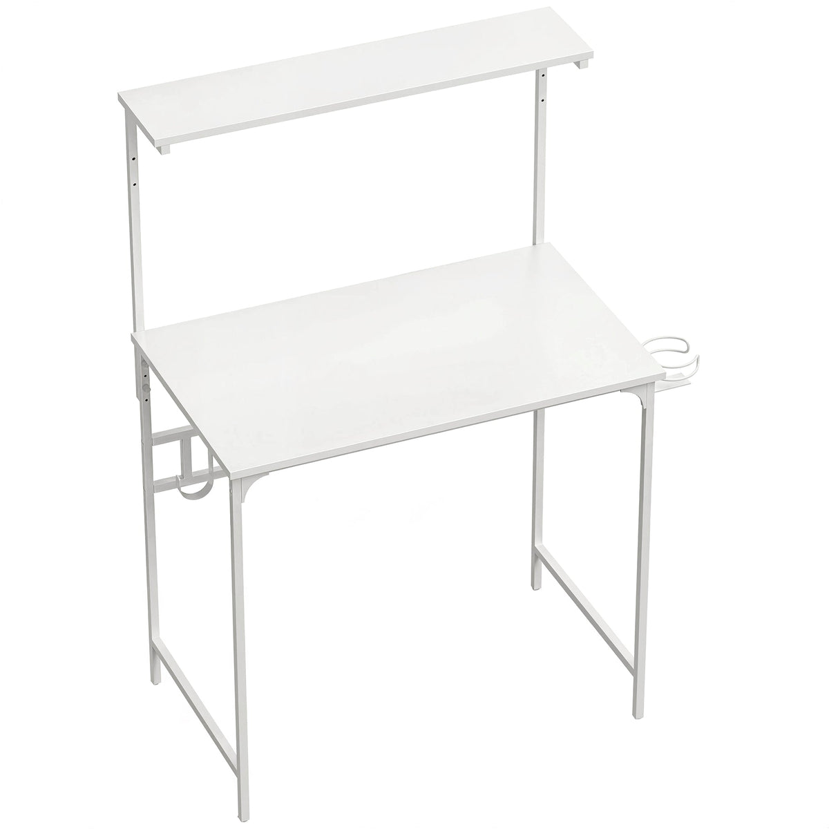 Computer Desk, 80cm Home Office Study Table with Hutch Shelf, Cup Holder, Headphone Hook, Metal Frame, Space Saving Writing Desk, White