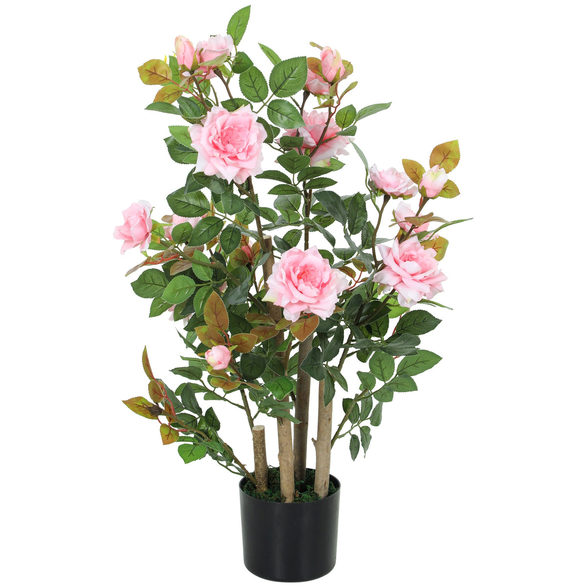 90cm Artificial Rose Tree, Decorative Fake Plant with 344 Silk Leaves and 17 Flowers, UV-Resistant Faux Tree for Outdoor Indoor Garden Porch Decor, Pink