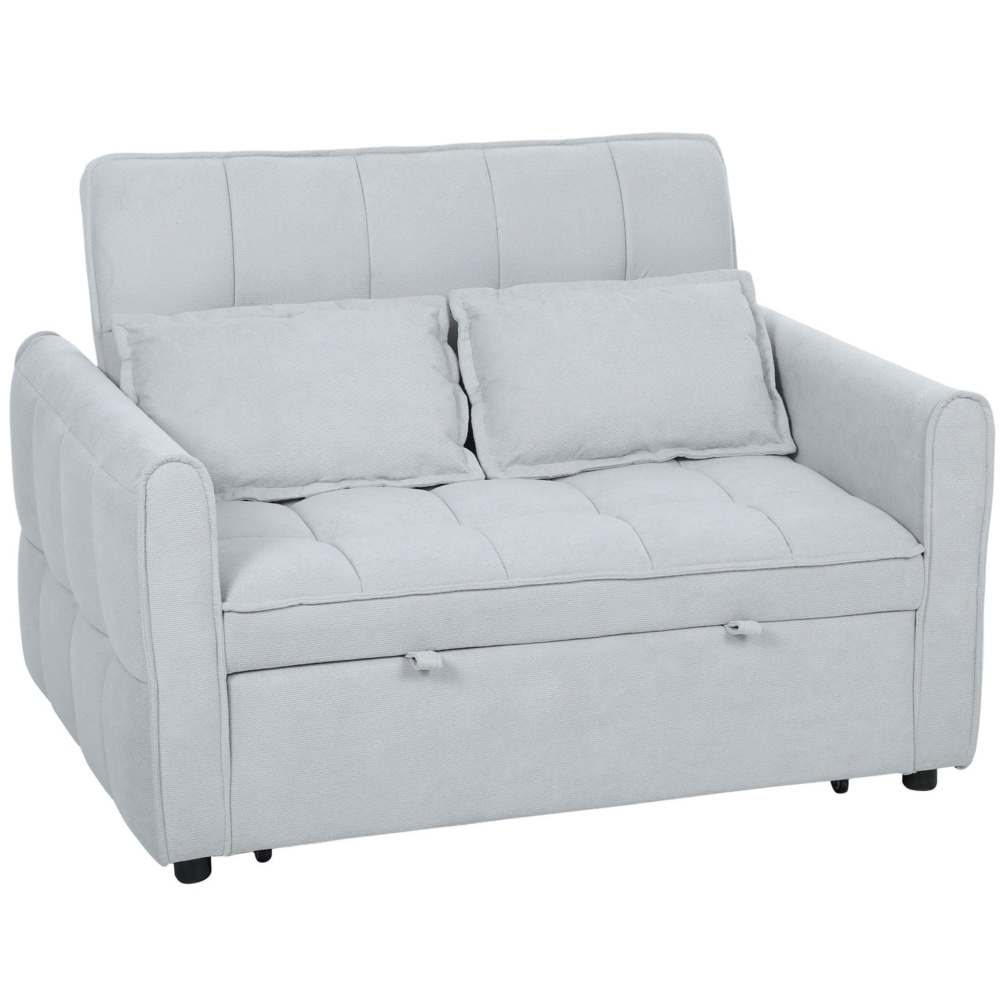 2 Seater Sofa Bed, 3-in-1 Convertible Sleeper Sofa with Click-clack Adjustable Backrest and 2 Pillows, Pull Out Corn Velvet-feel Fabric Bed Settee for Living Room, Guest Room, Light Grey