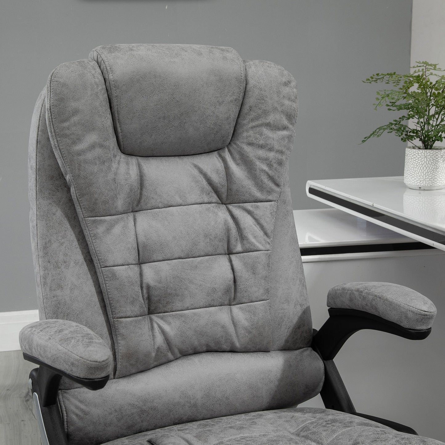 Vinsetto Office Chair, Ergonomic Desk Chair with 6-Point Massage and Back Heated, Microfiber Cloth Computer Gaming Chair with Arms, Lumbar Support, Gray