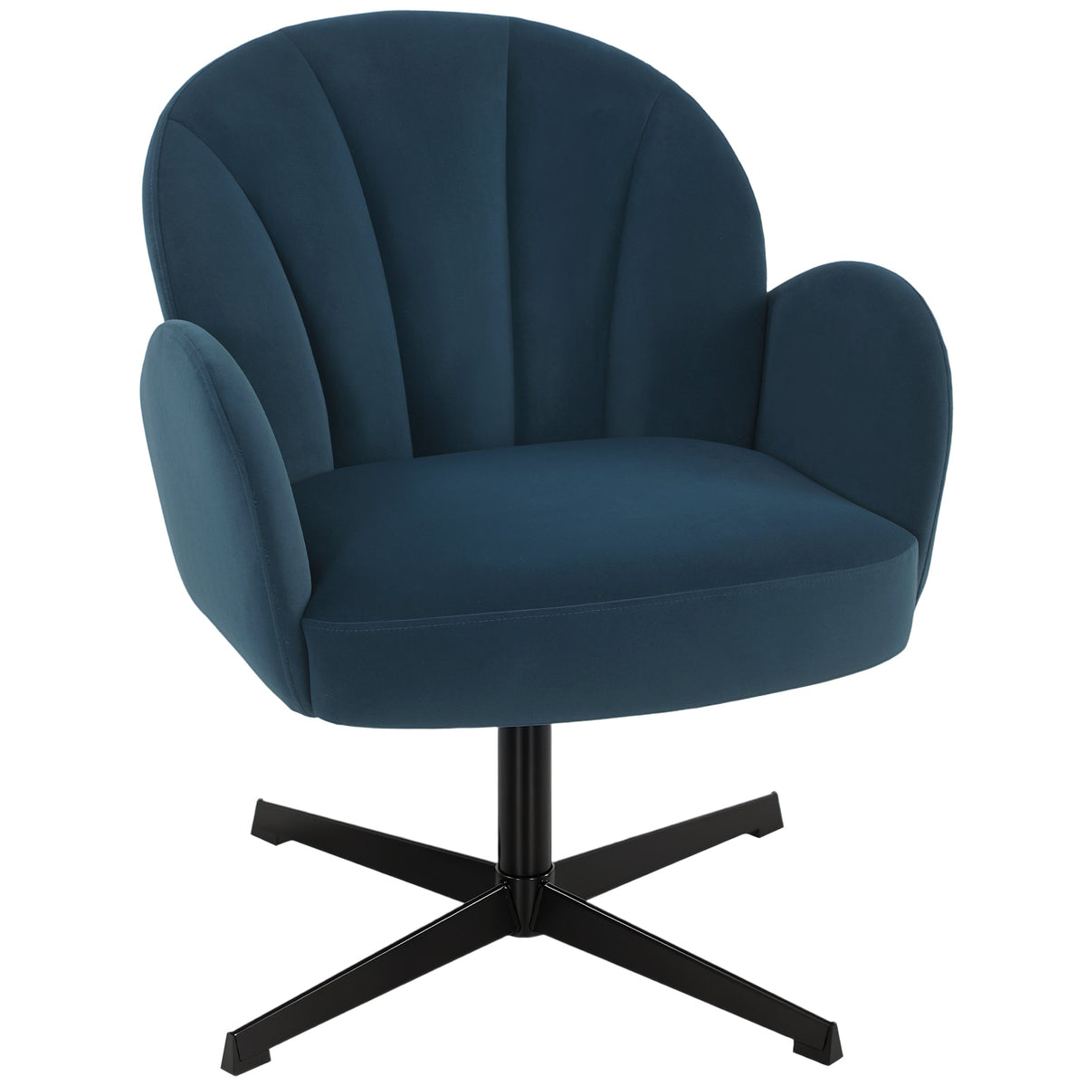 Swivel Accent Chair, Velvet-Feel Fabric Shell-Shaped Armchair with Spring Cushion, Metal Base, Modern Reading Chair for Living Room, Bedroom, Study, Makeup, Dark Blue