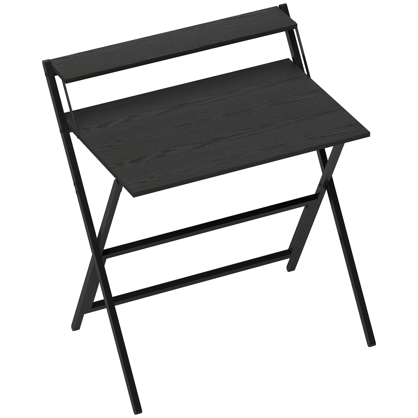Folding Desk with Monitor Shelf, 81.5 cm Foldable Computer Desk for Small Spaces, Space Saving Writing Table Workstation for Home Office, Study, Easy Assembly, Black