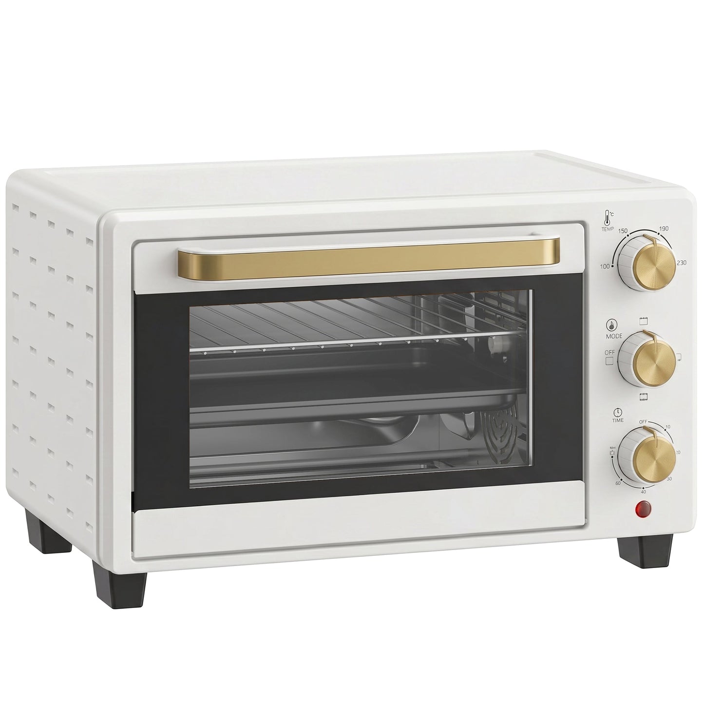 Mini Oven, 21L Countertop Electric Grill, Toaster Oven with Adjustable Temperature, Timer, Baking Tray and Wire Rack, 1400W, White