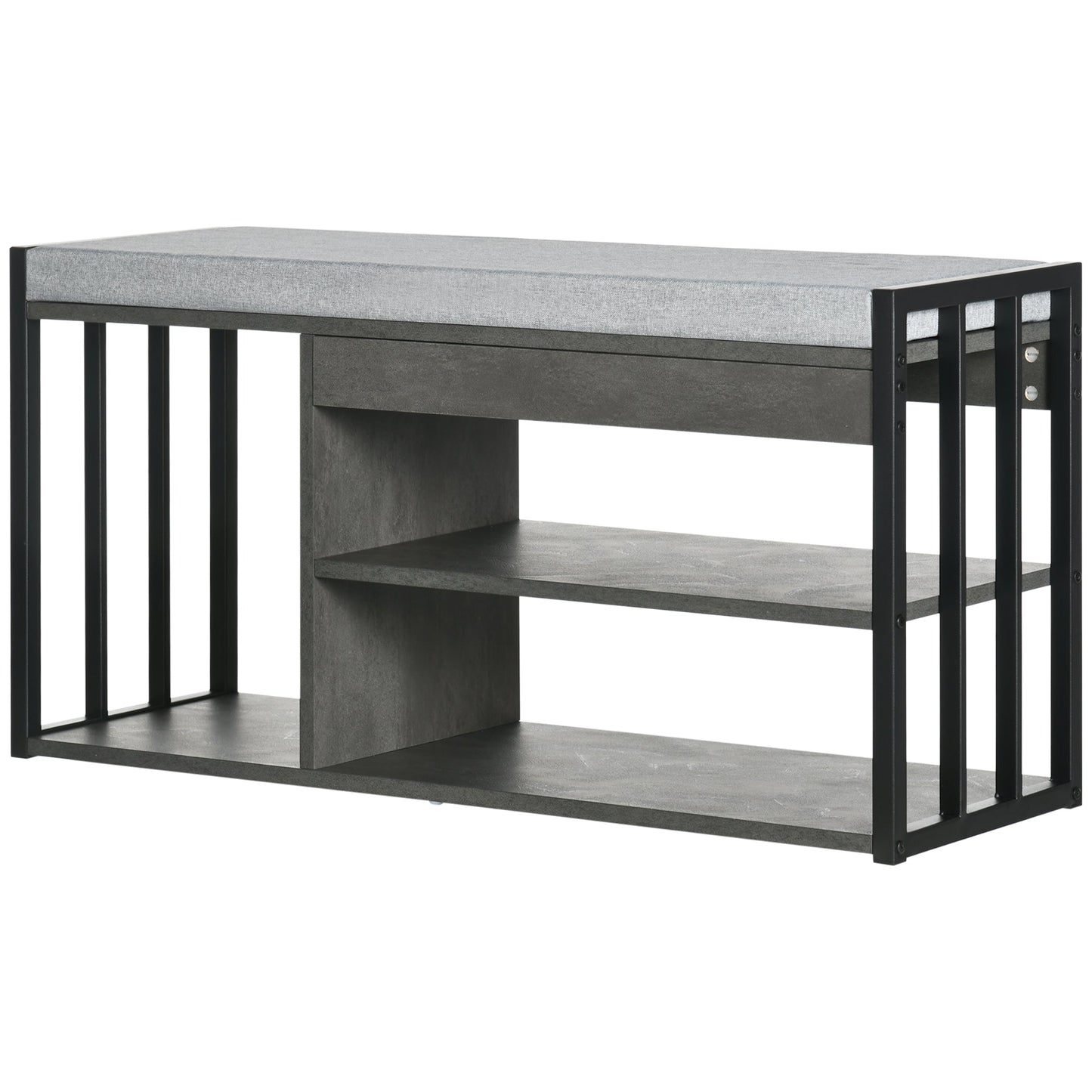 HOMCOM Shoe Bench, Modern Shoe Storage Bench with Cushion and Shelves, Shoe Rack Bench for Entryway, Hallway, Grey