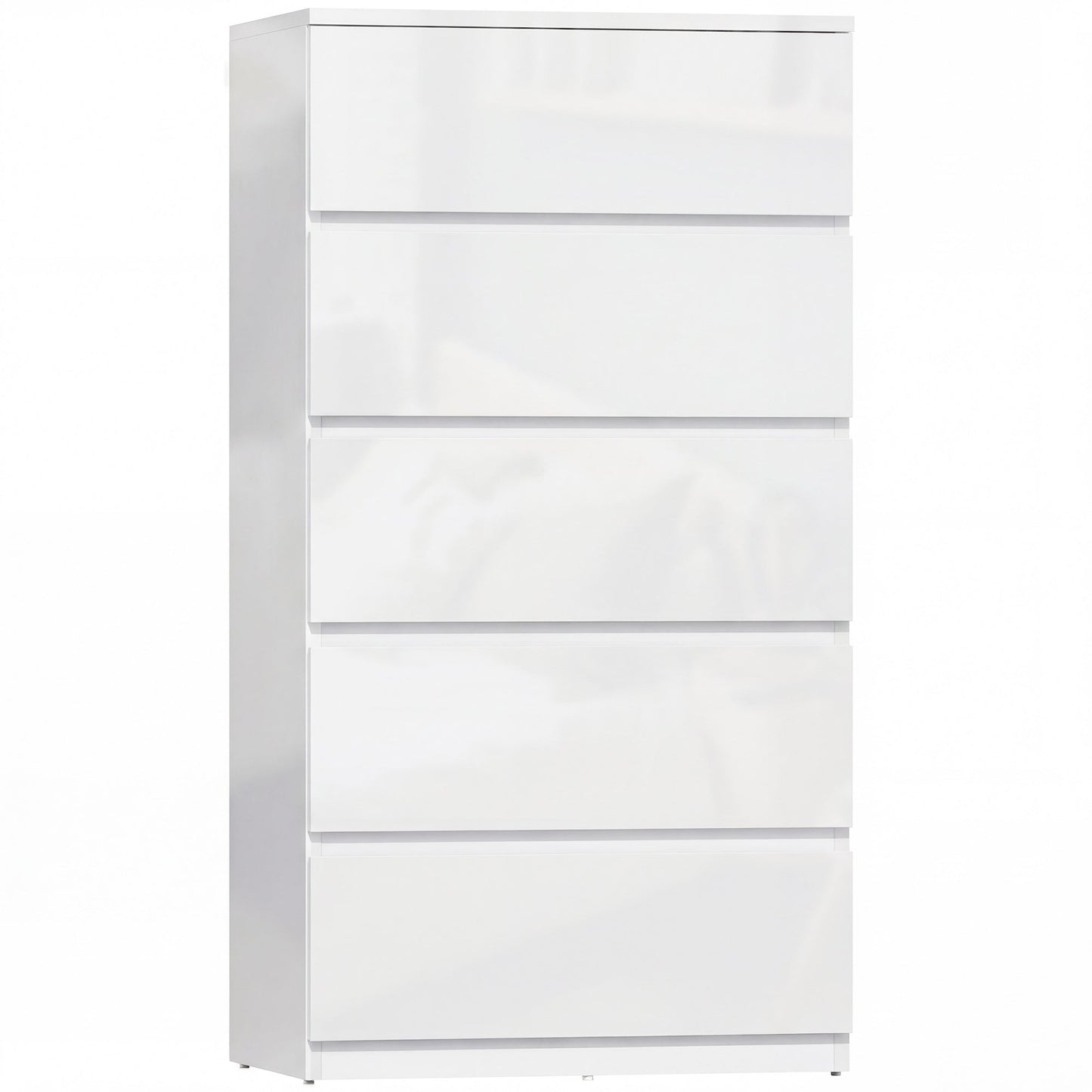 Chest of Drawers, 5 Drawers Storage Cabinet Floor Tower Cupboard for Bedroom Living Room, High Gloss White