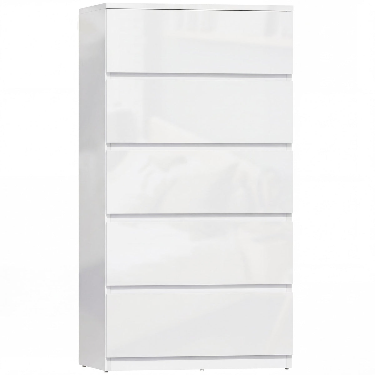 Chest of Drawers, 5 Drawers Storage Cabinet Floor Tower Cupboard for Bedroom Living Room, High Gloss White