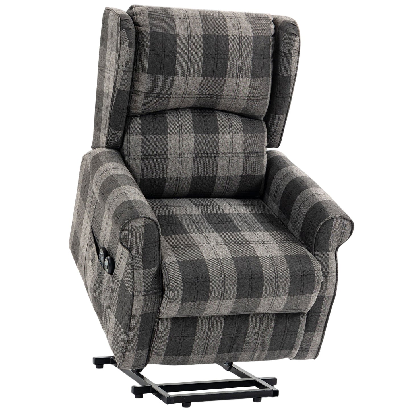 Power Lift Recliner Chair with Vibration Massage and Heat, Checked Electric Lift Chair for Elderly, Fabric Riser and Reclining Armchair with Pocket Spring, Remote, Quick Assembly, Side Pockets
