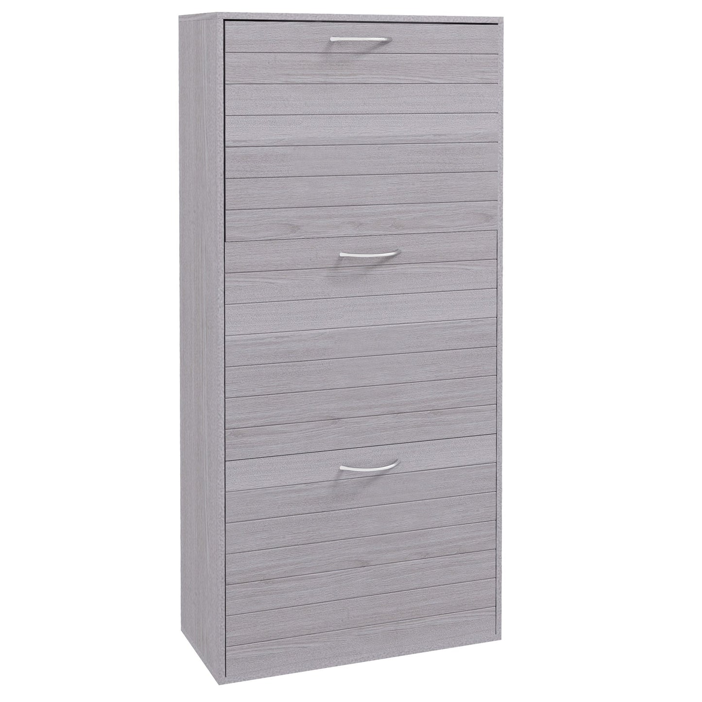 HOMCOM Narrow Shoe Cabinet, Slim Shoe Storage Cabinet with 3 Flip Drawers, 12 Pair of Shoes Organizer Hallway Entryway, Grey