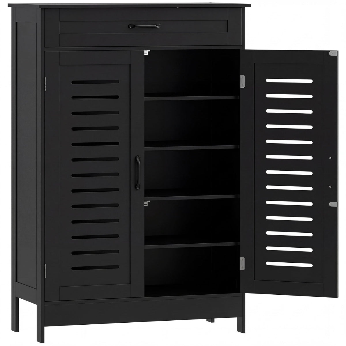 Shoe Cabinet with Louvered Doors, Modern Shoe Storage Cabinet with Drawer and Adjustable Shelves, Holds up to 20 Pairs for Entryway, Hallway, Black