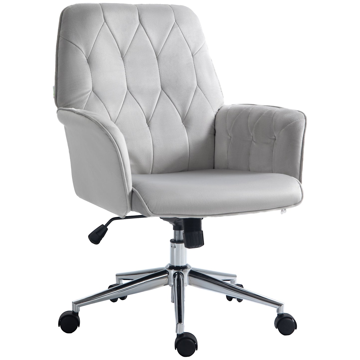 Vinsetto Office Desk Chair, Velvet-Feel Fabric Vanity Chair with Height Adjustable, Armrest, Swivel Chair for Home, Light Grey