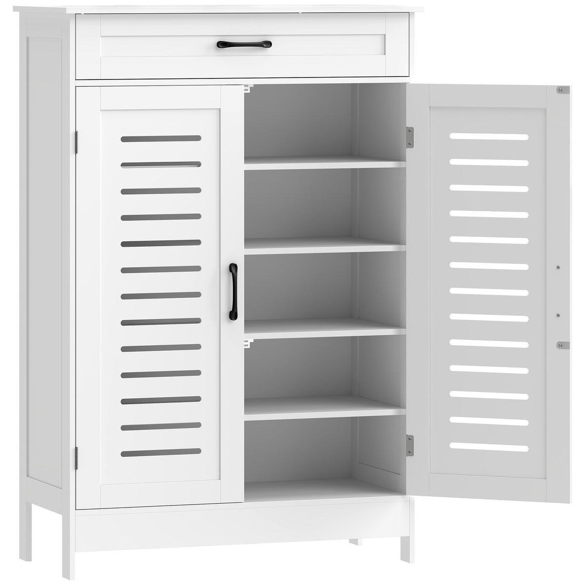 Shoe Cabinet with Louvered Doors, Modern Shoe Storage Cabinet with Drawer and Adjustable Shelves, Holds up to 20 Pairs for Entryway, Hallway, White