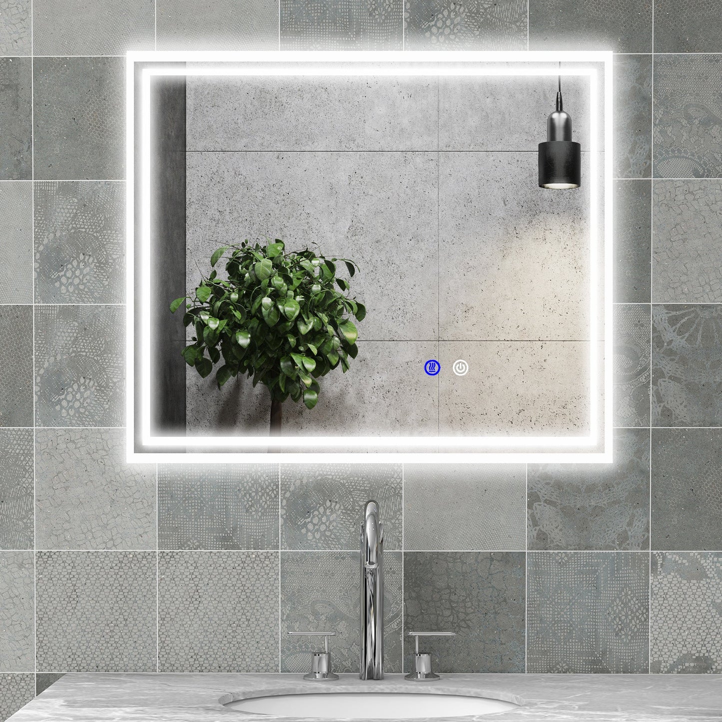 kleankin Bathroom Mirror with LED Lights, Dimmable Makeup Mirror with 3 Temperature Colours, Defogging Film, Memory Function and Aluminium Frame, Hardwired, Horizontal and Vertical, 60 x 50 cm