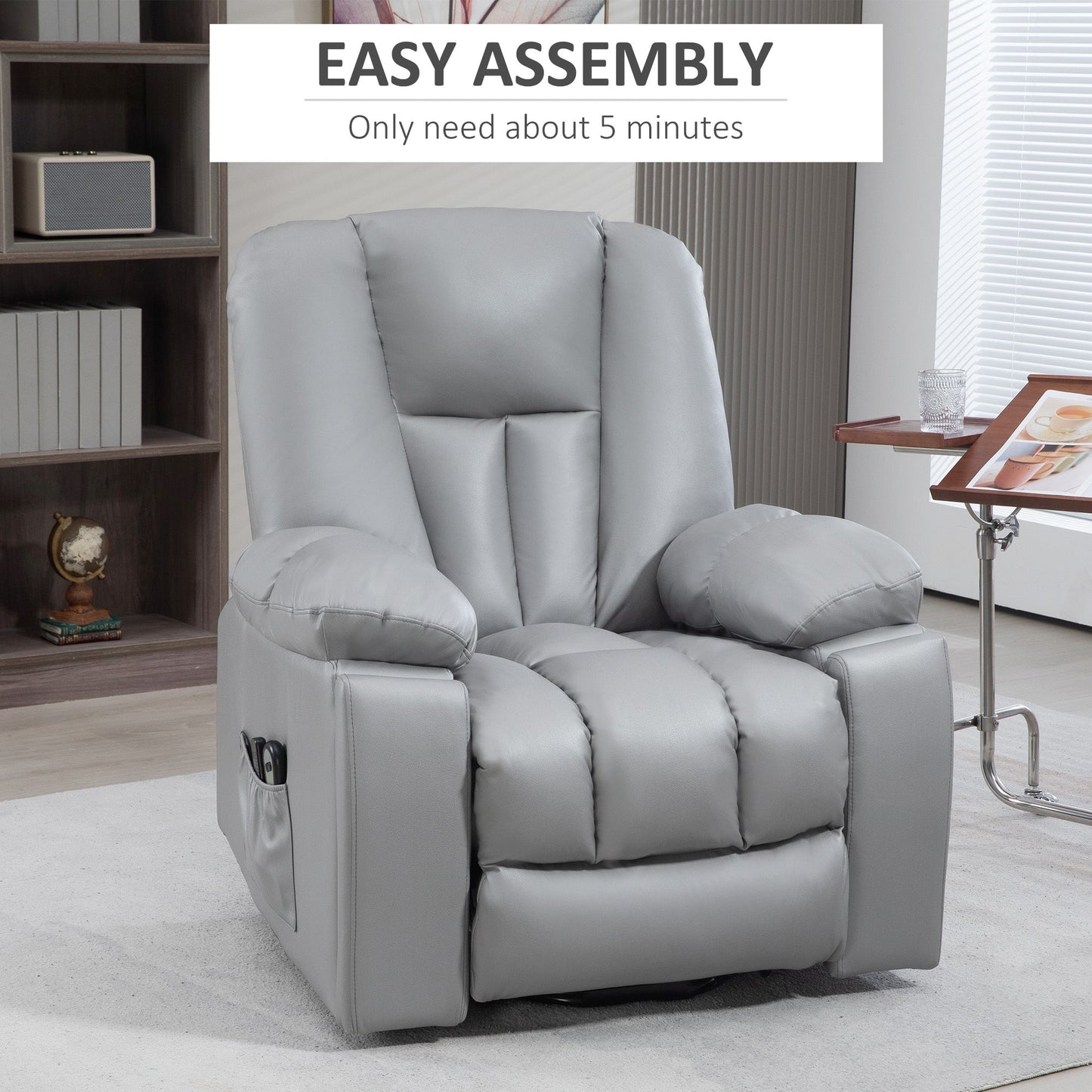 HOMCOM Riser and Recliner Chair for the Elderly, Quick Assembly, Lift Chair with Vibration Massage, Remote Control, Side Pockets, Pocket Spring, Cup Holder, Charcoal Grey