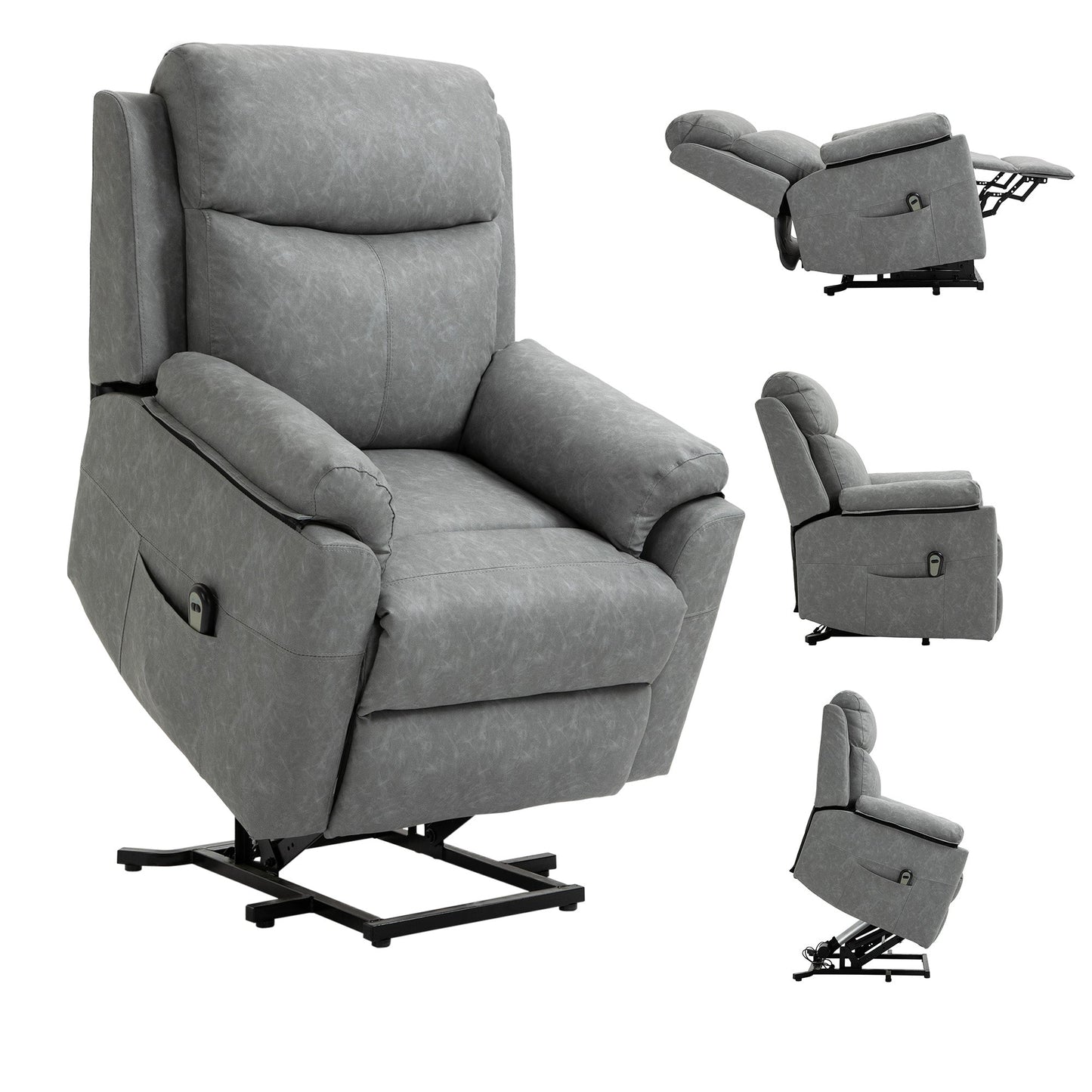 HOMCOM Power Lift Recliner Chair, Electric Lift Chair for Elderly, Overstuffed Faux Leather Riser and Reclining Armchair with Remote Control, Side Pockets, for Living Room, Grey