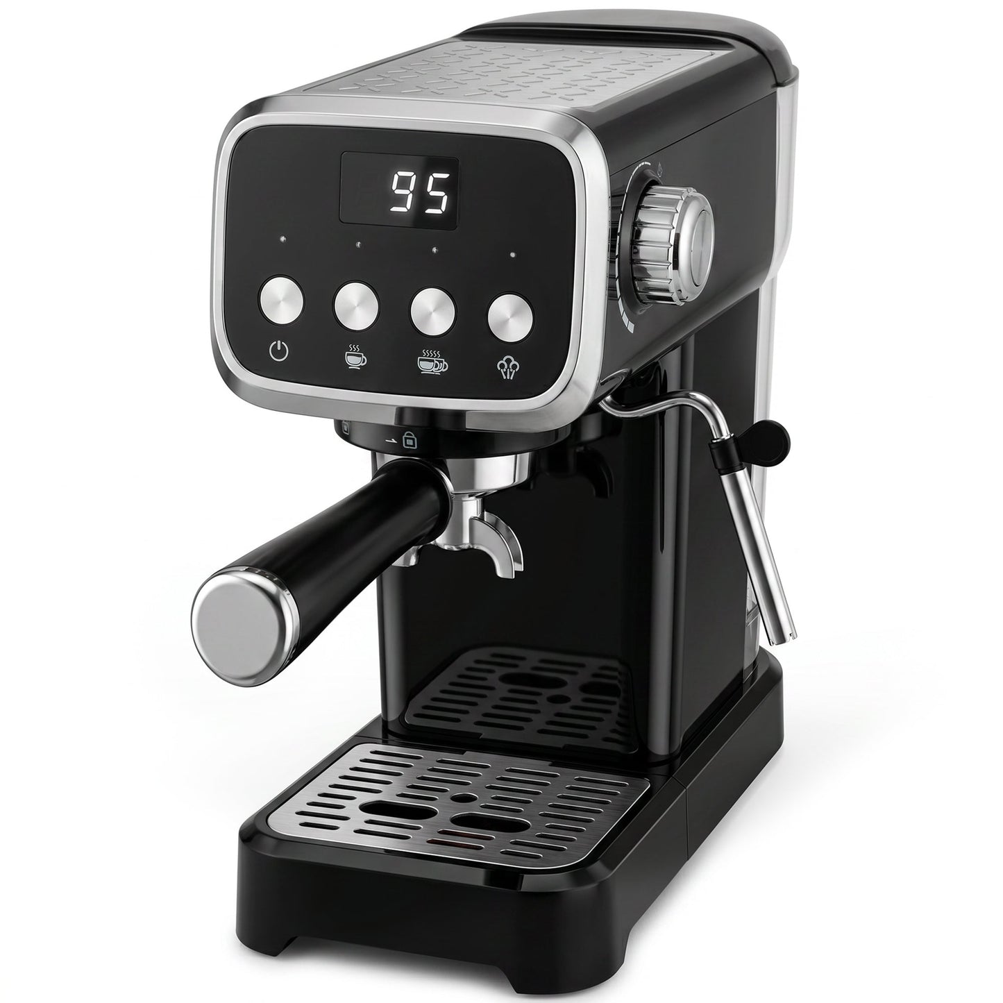 Espresso Machine with Milk Frother Wand, 1350W Semi Automatic 20 Bar Coffee Machine with 1.2L Water Tank, Latte and Cappuccino Maker with Single/Double Shot, Hot Water, Cup Warming, Black