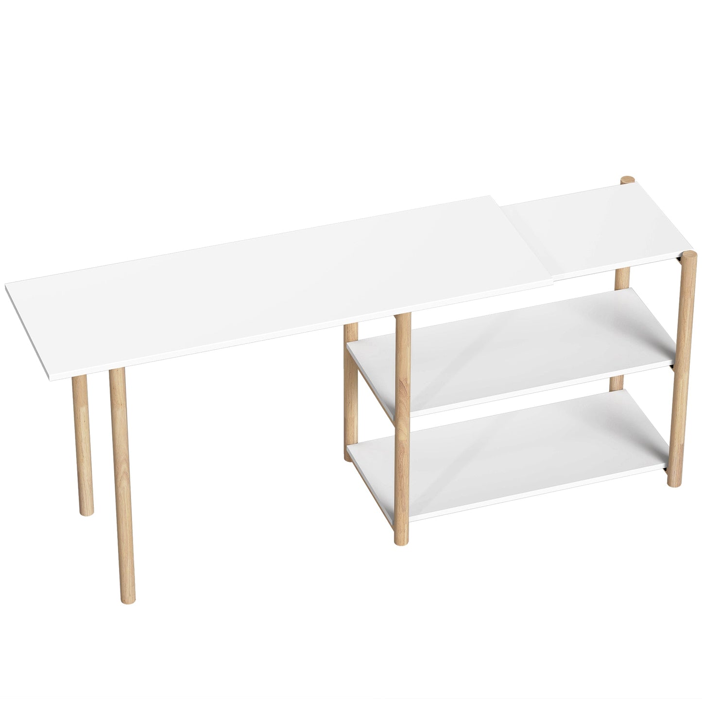 Computer Desk, Modern Writing Desk with Storage Shelves and Bamboo Frame, Easy Assembly Study Table for Home Office, Bedroom, 150 cm, White and Oak