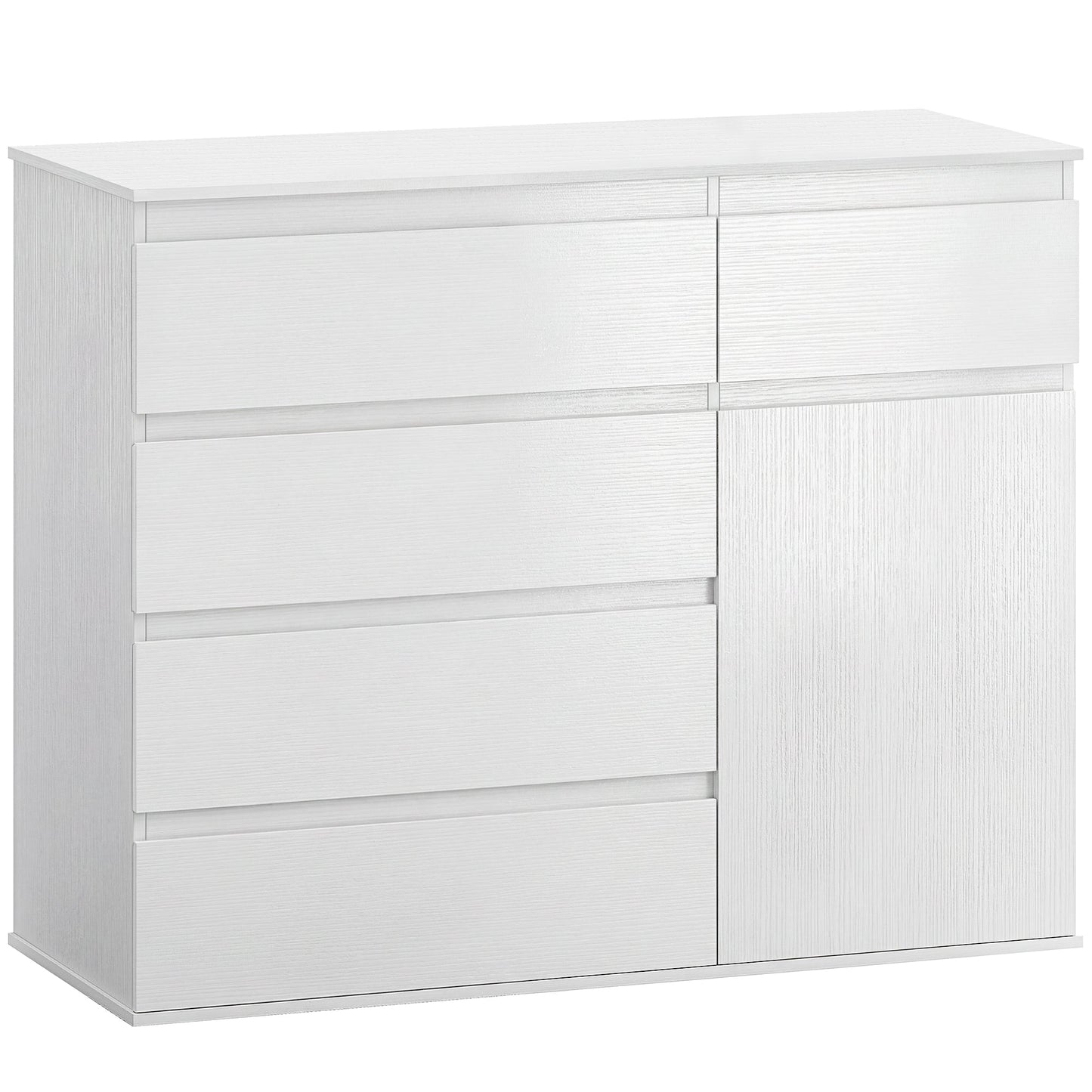 Modern Sideboard, Sideboard Storage Cabinet with 5 Drawers, Adjustable Shelf, Soft-Close Door, Storage Cupboard for Dining Room, Kitchen, Living Room, White