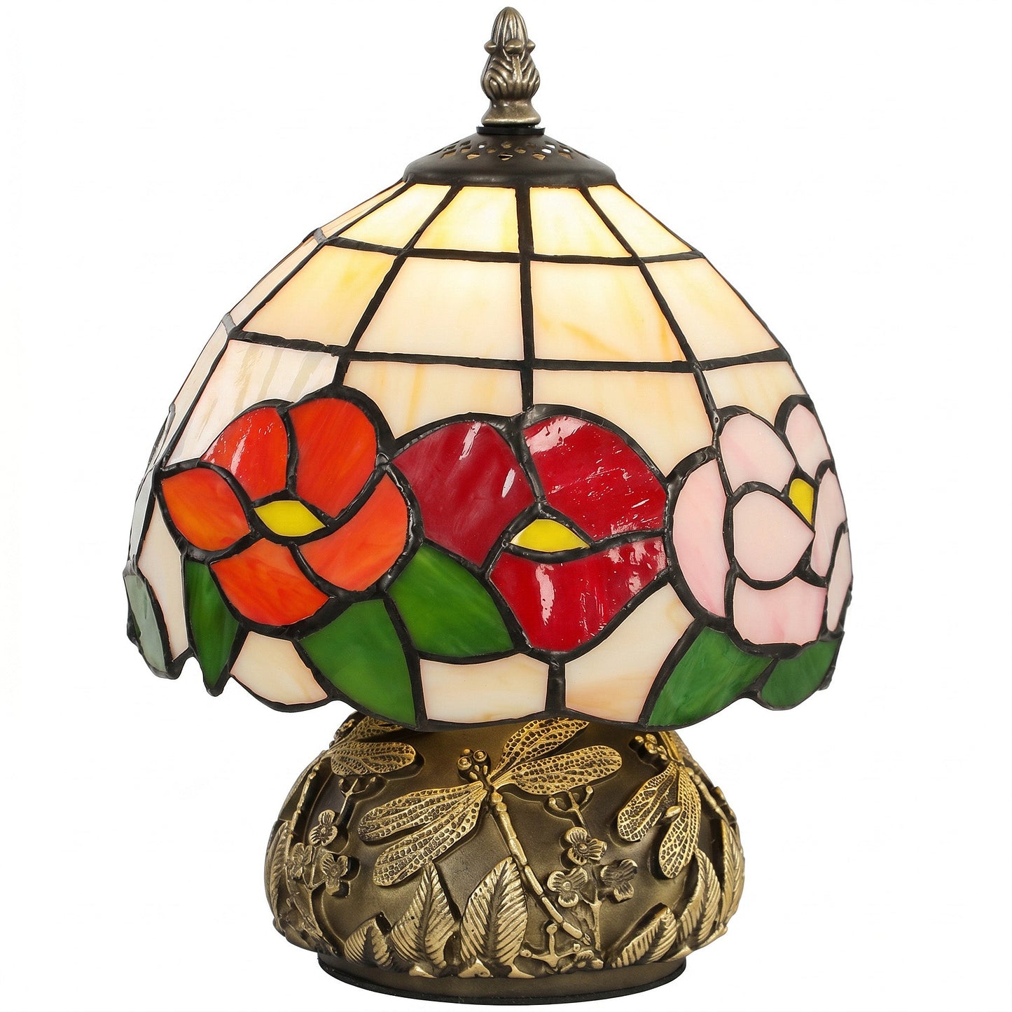 Tiffany-Style Table Lamp with Sculpted Dragonfly Base, Handcrafted Classic Stained Glass Bedside Lamp for Living Room and Bedroom, E27 Socket, Multi-Coloured