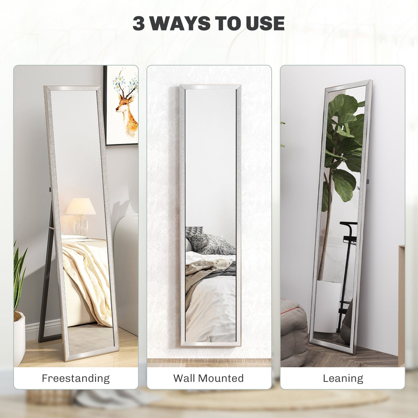 HOMCOM Full Length Mirror, 37 x 157cm Wall Mounted, Leaning, Free Standing Mirror, Framed Full Body Mirror for Living Room, Bedroom, Silver