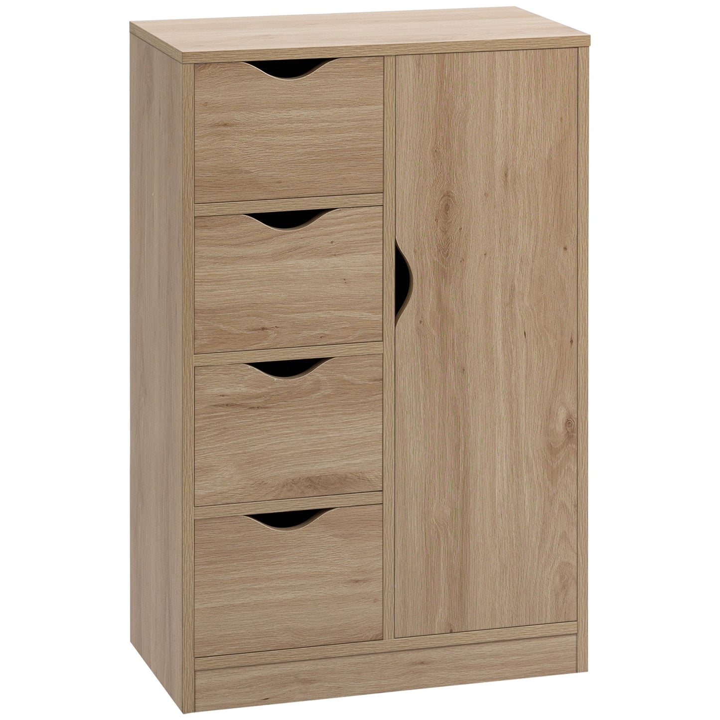 HOMCOM Bathroom Floor Cabinet, Freestanding Storage Unit with 4 Drawers and Door Cupboard for Living Room, Kitchen, Bedroom, Natural