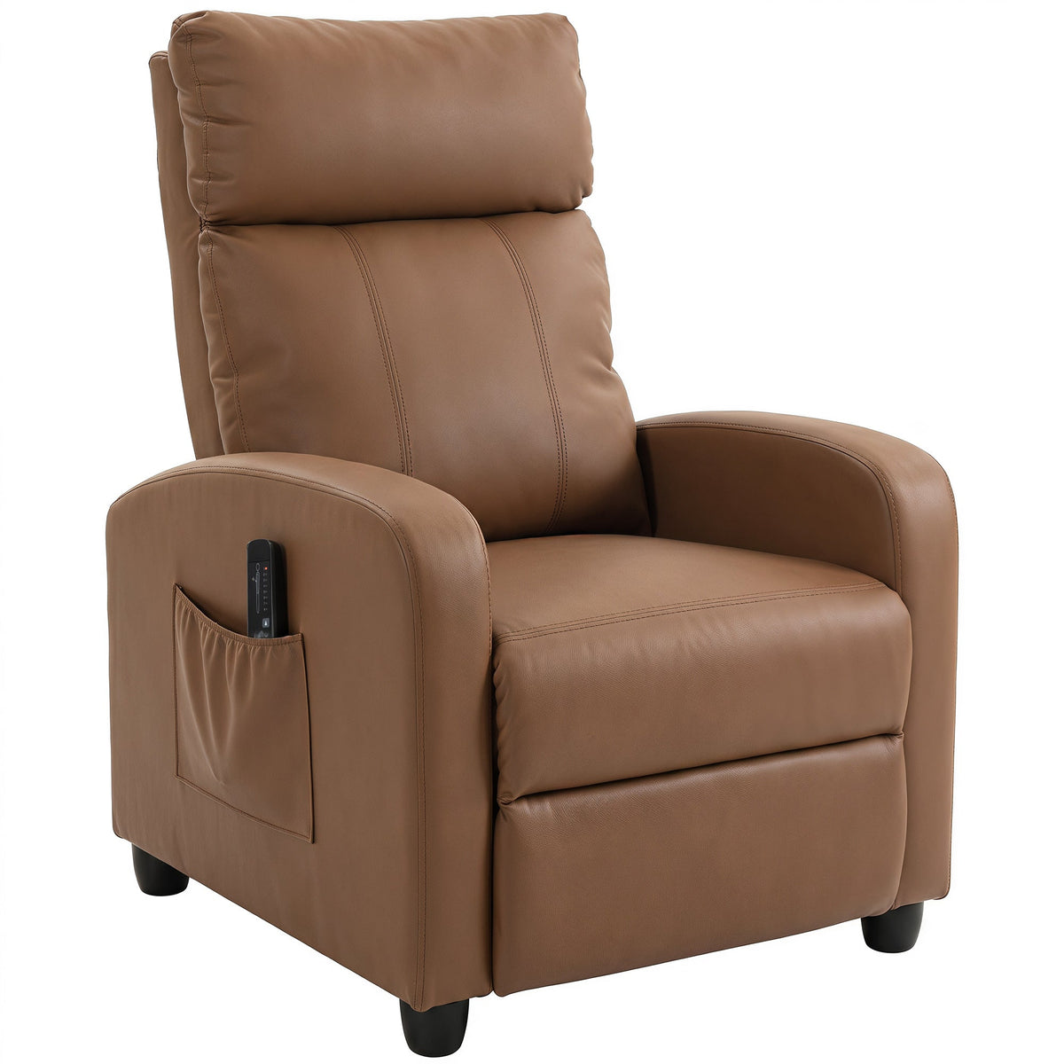 Recliner Armchair, Massage Faux Leather Push Back Reclining Chair with Adjustable Leg Rest, Side Pocket, for Home Living Room Theatre, Dark Brown