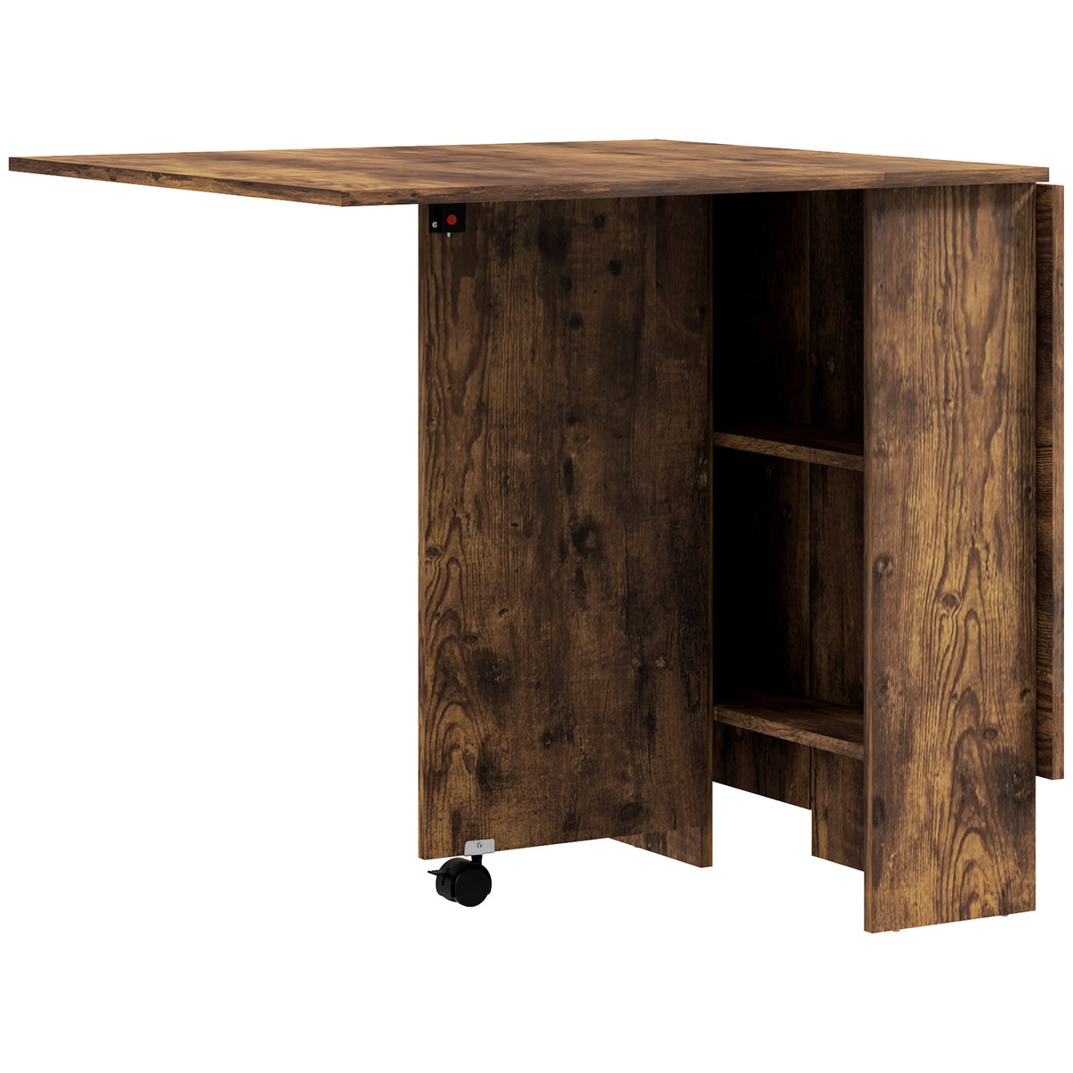 80-140 cm Folding Dining Table for 4-6 People, Drop Leaf Table with 2-Tier Shelves, Rolling Casters, for Small Spaces, Kitchen, Flat, Dining Room, Rustic Brown