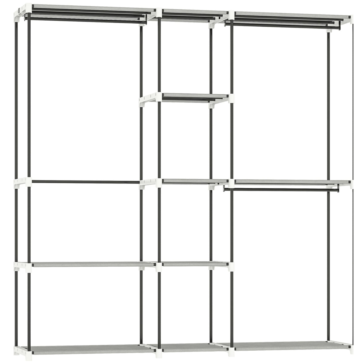 Portable Wardrobe, Open Clothes Wardrobe with 8 Shelves, 3 Hanging Rails, Freestanding Coat Rack Organiser, 182 x 43 x 185cm, Light Grey