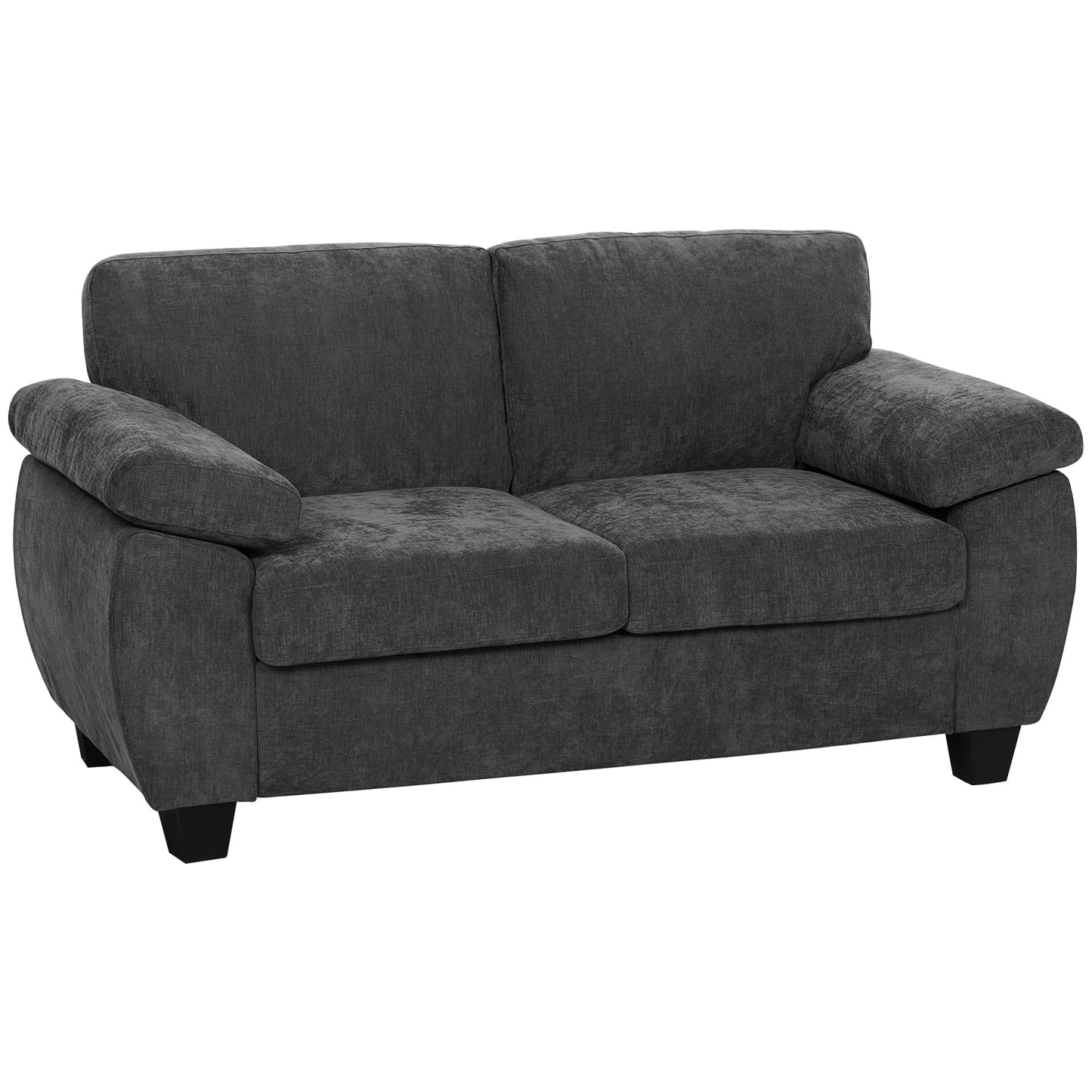 2 Seater Sofa, 156cm Chenille Loveseat Sofa with Thick Spring Cushions, Wide Padded Armrests, Couch Settee for Small Space, Living Room, Bedroom, Home Office, 300KG Capacity, Dark Grey