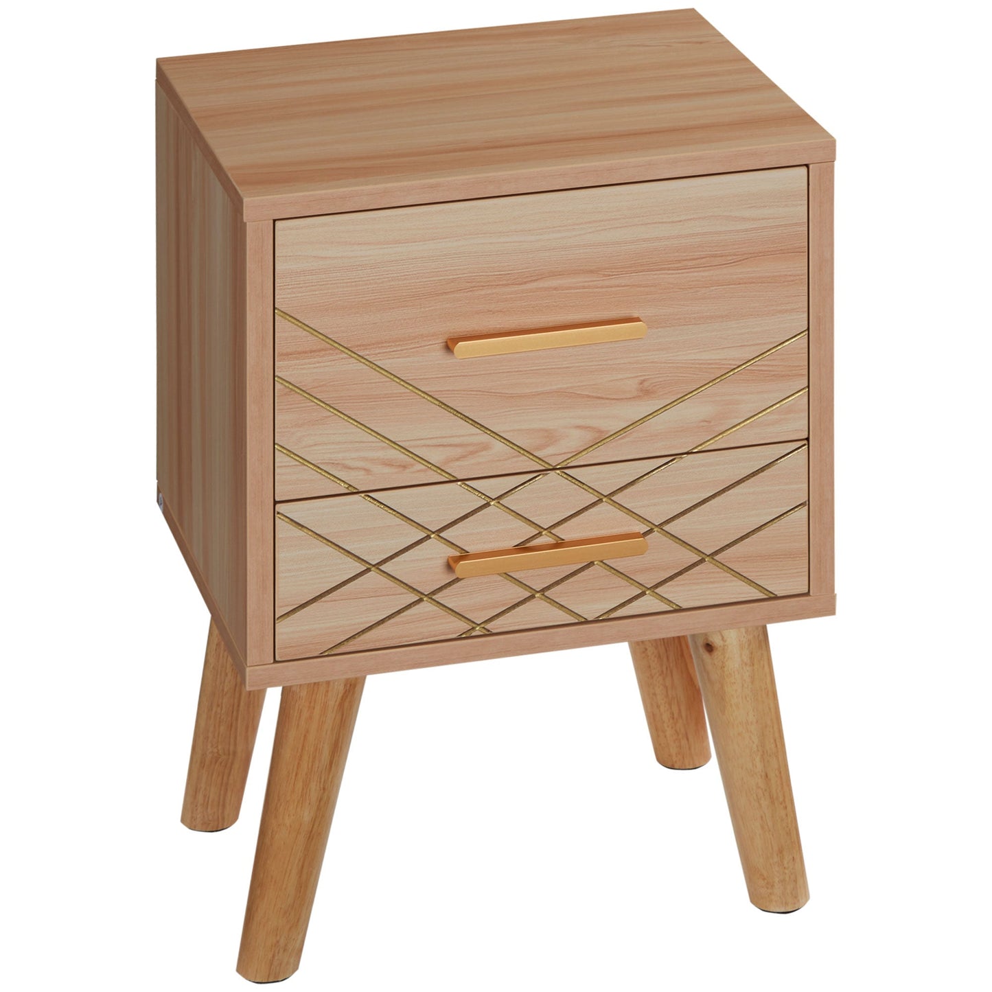 HOMCOM Bedside Table, Bedside Cabinet with 2 Drawers, Nordic Side Table with Wood Legs, Nightstand for Bedroom, Natural