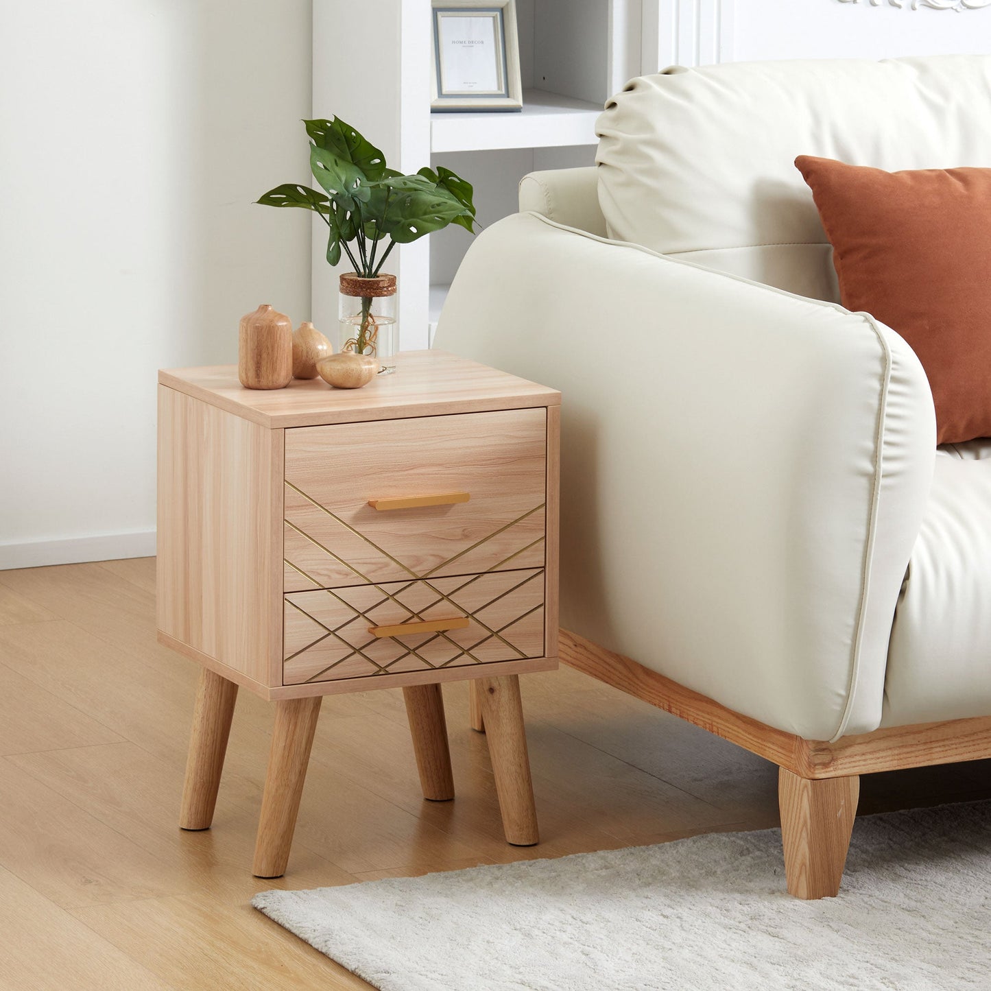 HOMCOM Bedside Table, Bedside Cabinet with 2 Drawers, Nordic Side Table with Wood Legs, Nightstand for Bedroom, Natural