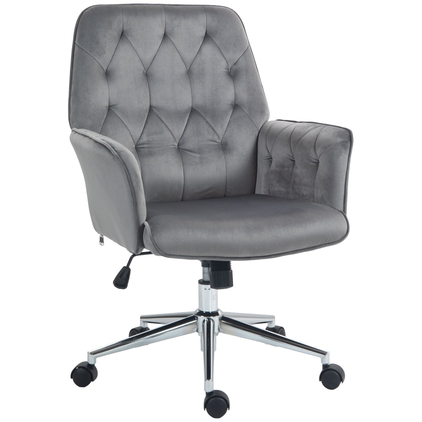 Vinsetto Office Desk Chair, Velvet-Feel Fabric Vanity Chair with Height Adjustable, Armrest, Swivel Chair for Home, Dark Grey