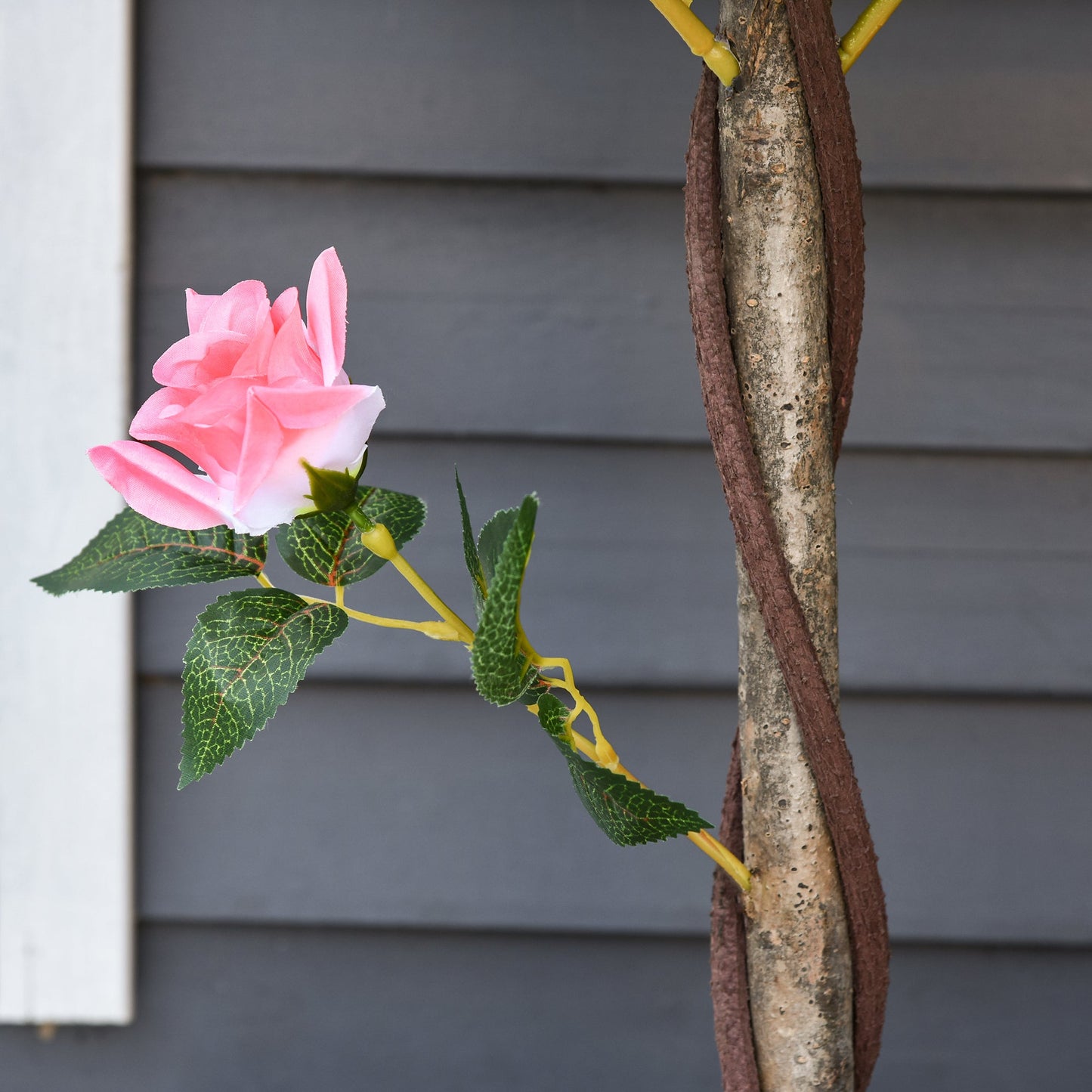 Outsunny 90cm/3FT Artificial Rose Tree, Fake Decorative Plant with Pot, Indoor Outdoor Faux Decoration Home Office Décor, Pink