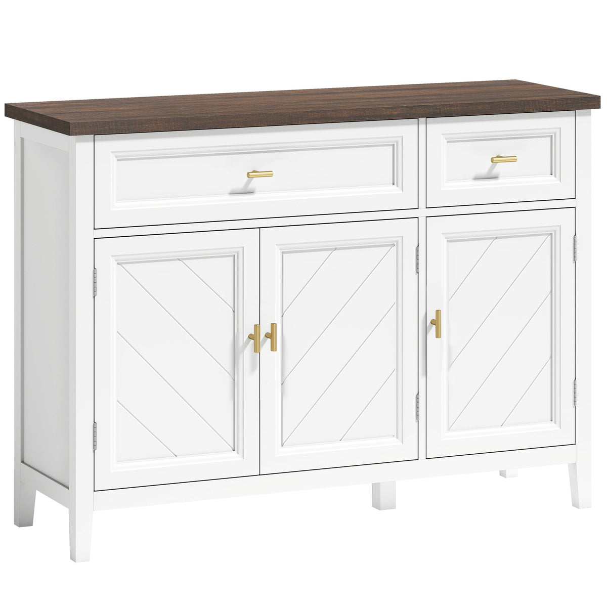 Sideboard with Thick Top, Modern Storage Cabinet, Kitchen Cupboard with 3 Doors, 2 Drawers and Adjustable Shelves for Dining Room, Living Room, White and Brown Wood Effect