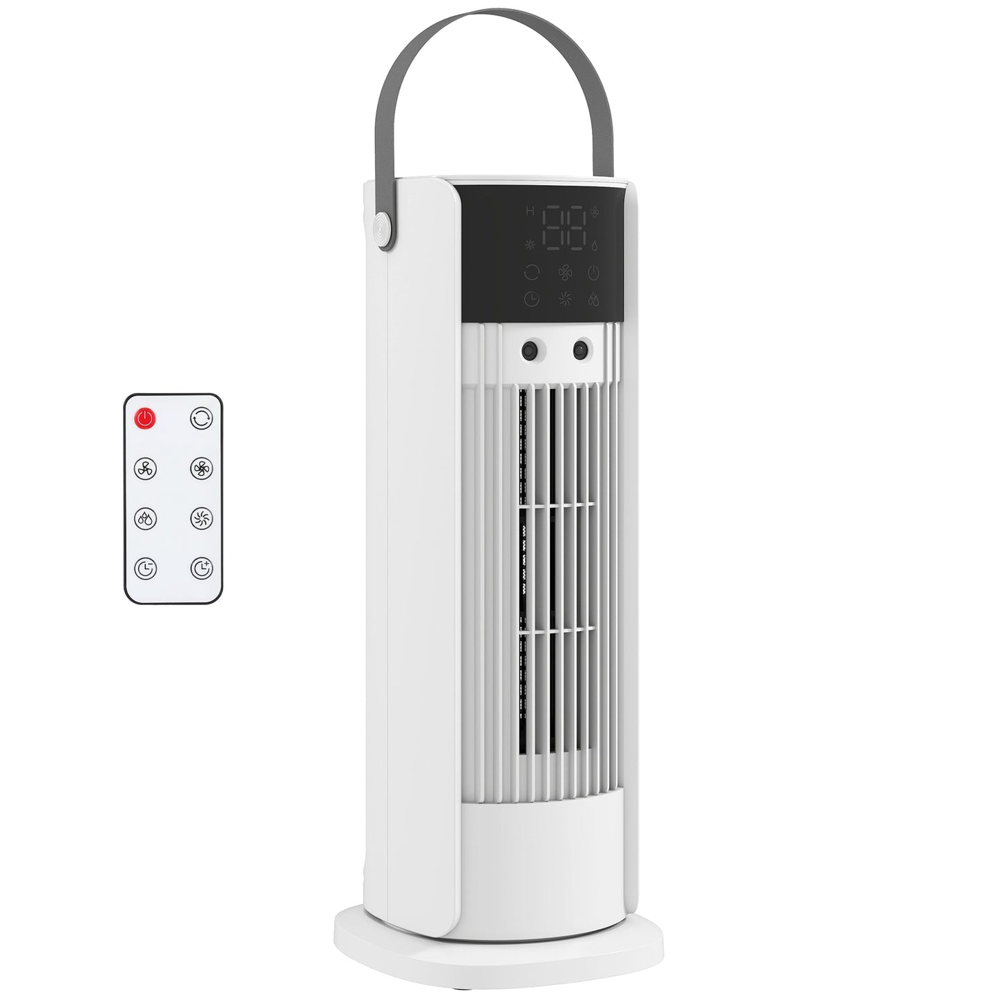 Tower Fan for Bedroom, 16 Inch Mist Desktop Fan with RGB Lights, 3 Speeds, 90° Oscillation, 10H Timer, for Home Office, White