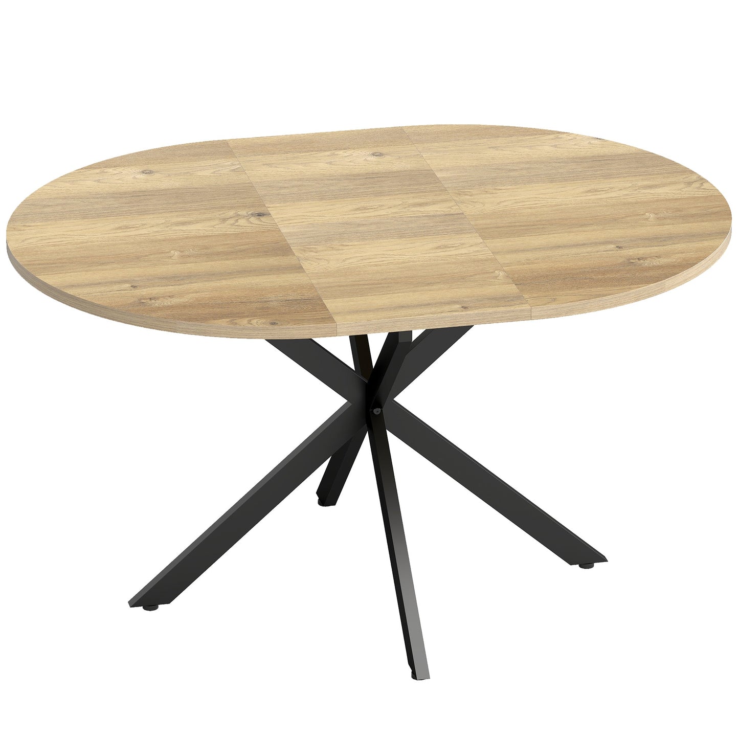 Extendable Dining Table for 4-6, 100-135 cm Kitchen Dinner Table with Butterfly Leaf and X-Shape Base, Space-Saving, Round to Oval for Home, Living Room, Natural Wood