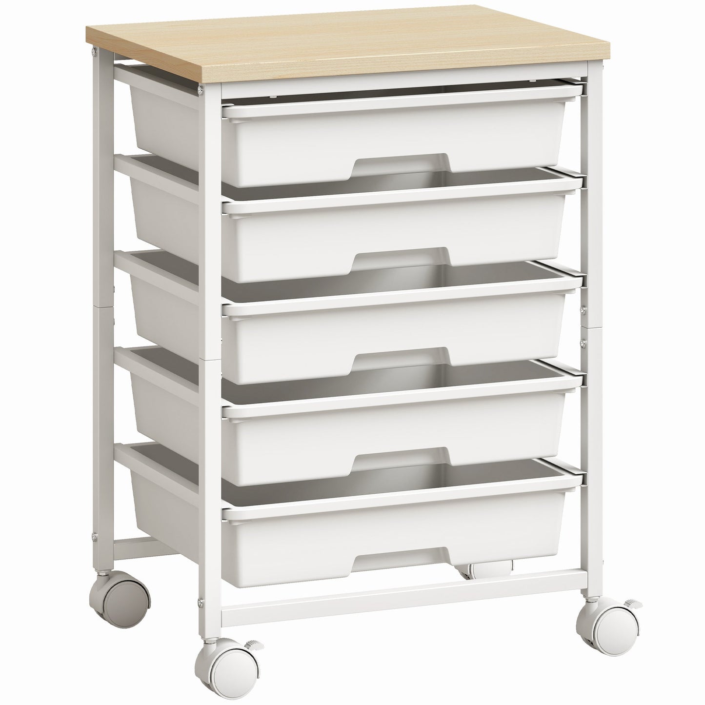 6-Tier Storage Trolley on Wheels, Metal Kitchen Rolling Cart with 5 Pull-Out Drawers, Kitchen Storage Rack for Living Room, Dining Room, Bedroom, Bathroom, White
