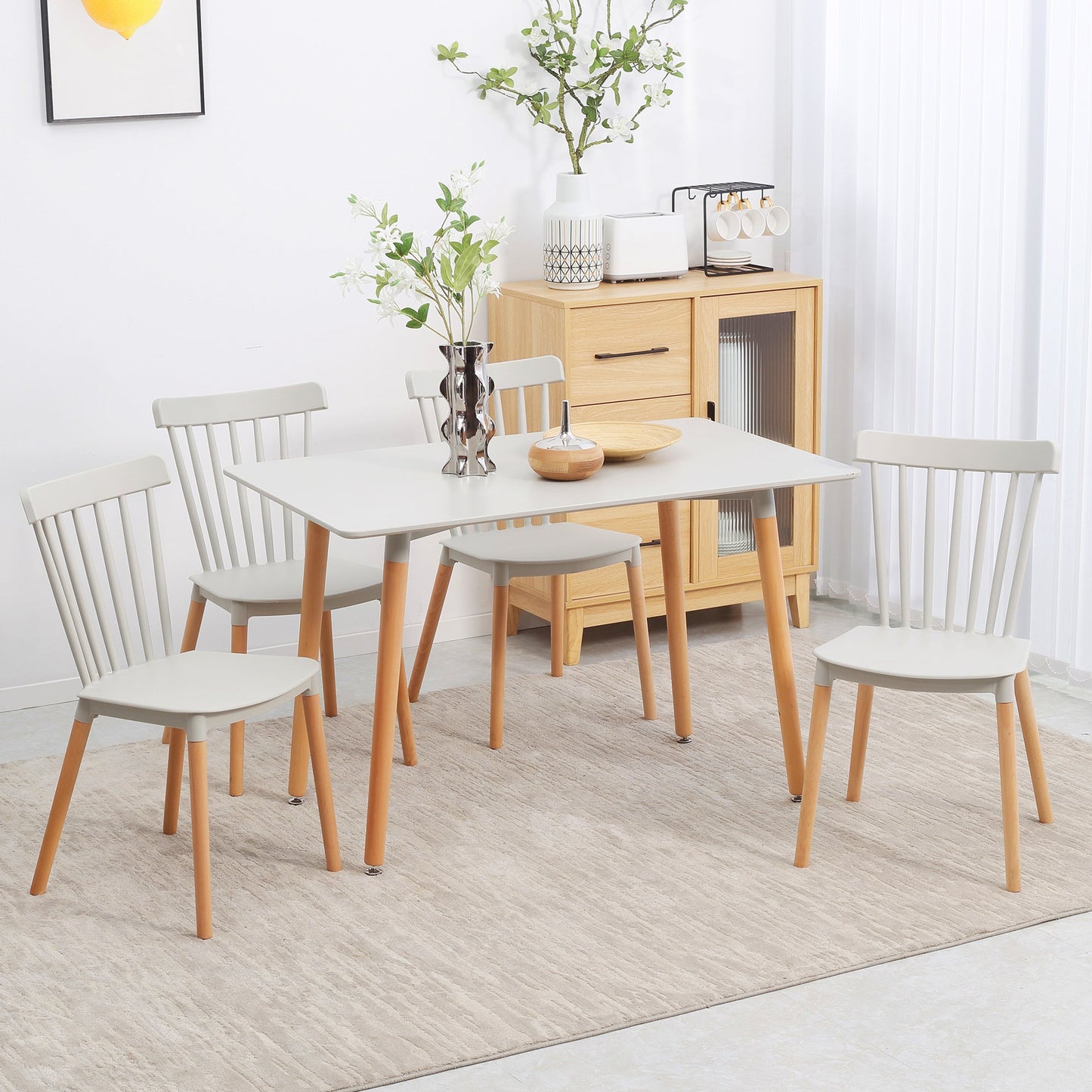 HOMCOM 5 Piece Dining Table and Chairs Set, Kitchen Table and Chairs for 4 People with Wood Legs and Slat Back, Space Saving Table and 4 Chairs for Small Spaces, Grey