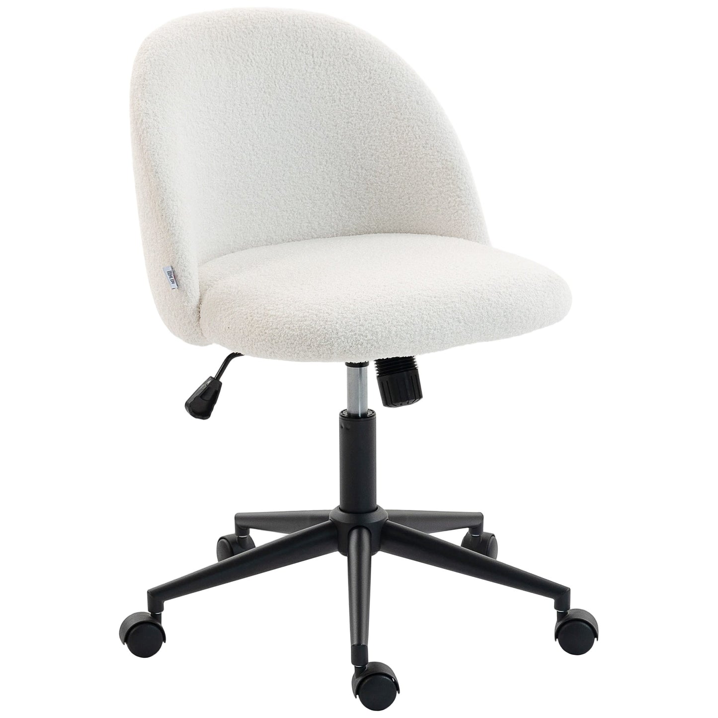 Computer Desk Chair, Teddy Fleece Swivel Office Chair with Height Adjustable, Wheels, High-Resilience Foam, Tilting Function, for Home Study Bedroom Makeup Vanity, Cream White