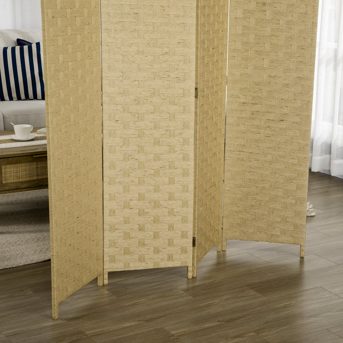 HOMCOM 4-Panel Room Dividers, Wave Fibre Freestanding Folding Privacy Screen Panels, Partition Wall Divider for Indoor Bedroom Office, 170 cm, Brown