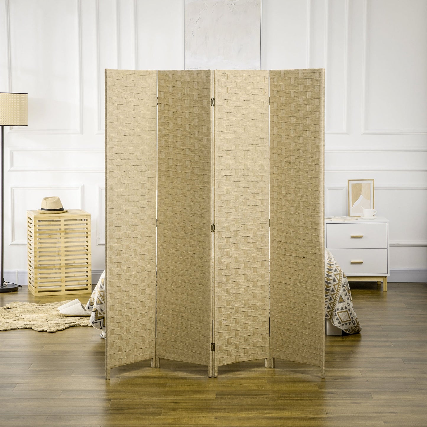 HOMCOM 4-Panel Room Dividers, Wave Fibre Freestanding Folding Privacy Screen Panels, Partition Wall Divider for Indoor Bedroom Office, 170 cm, Brown