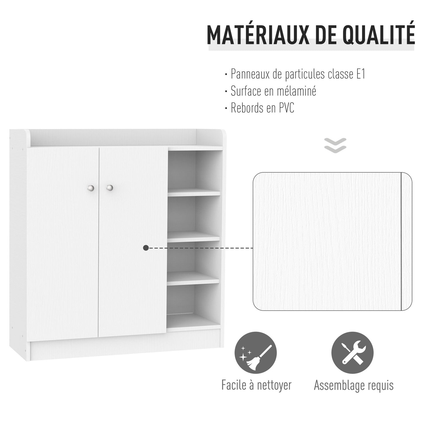 HOMCOM Shoe Storage Cabinet Two Doors w/ Adjustable 4 Shelves Cupboard Footwear Rack Stand Organiser Hallway White