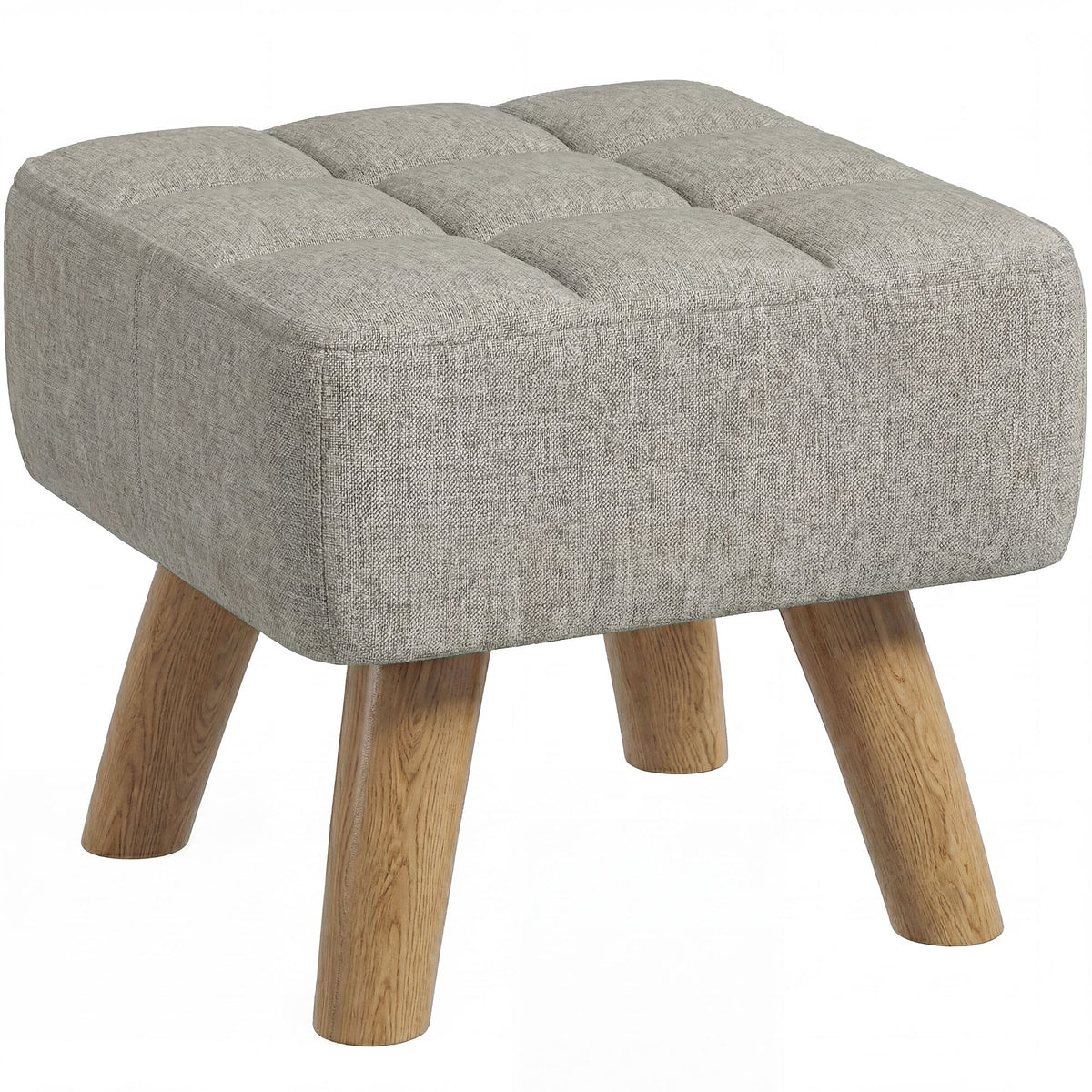 Modern Tufted Footstool, Fabric Foot Stool with Rubber Wood Legs, Padded Seat, for Living Room, Bedroom, Entryway, Light Brown