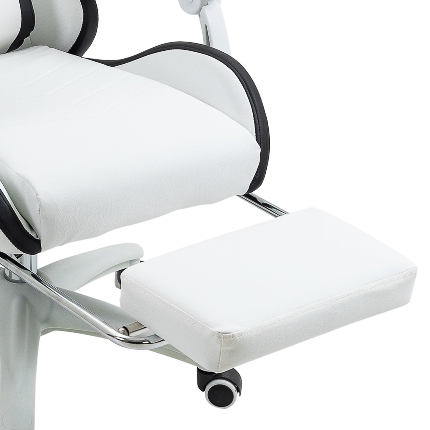 Vinsetto Computer Gaming Chair, PU Leather Desk Chair with Footrest, Swivel Task Chair with 135° Reclining Back and Lumbar Support, PC Chair for Adults, White and Black