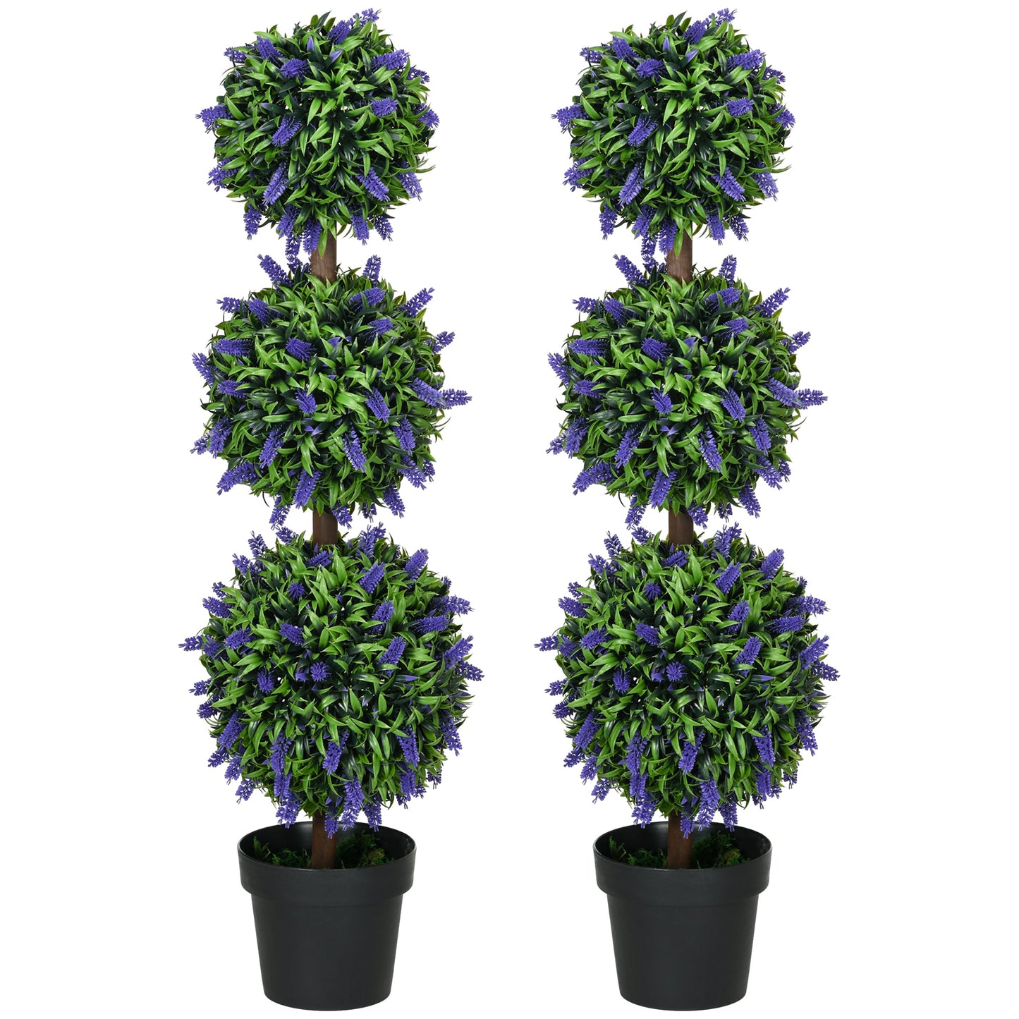 HOMCOM Set of 2 Decorative Artificial Plants Ball Trees with Lavender Flowers in Pot Fake Plants for Home Indoor Outdoor Decor, 110cm