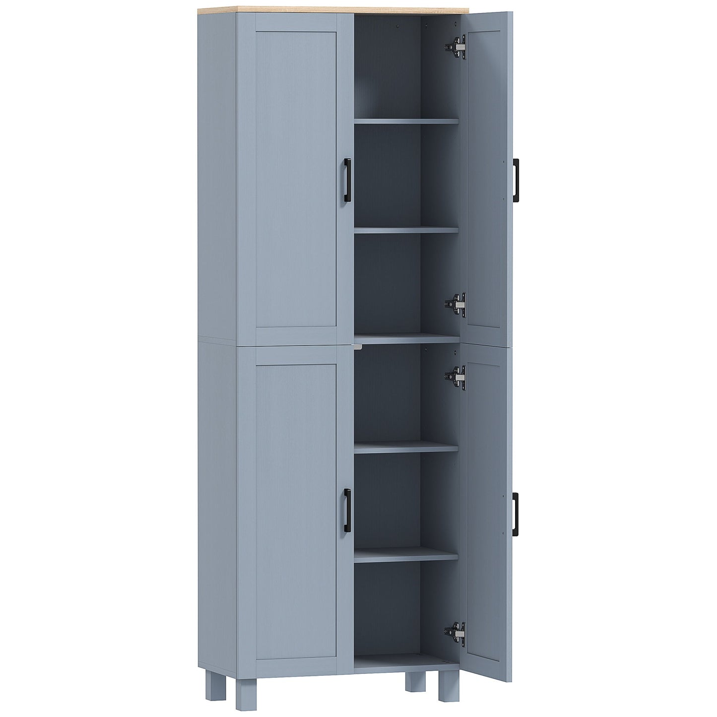 Freestanding Kitchen Cupboard, 4-Door Storage Cabinet with Adjustable Shelves, Modern Kitchen Pantry for Dining Room, 170cm, Grey Wood Effect