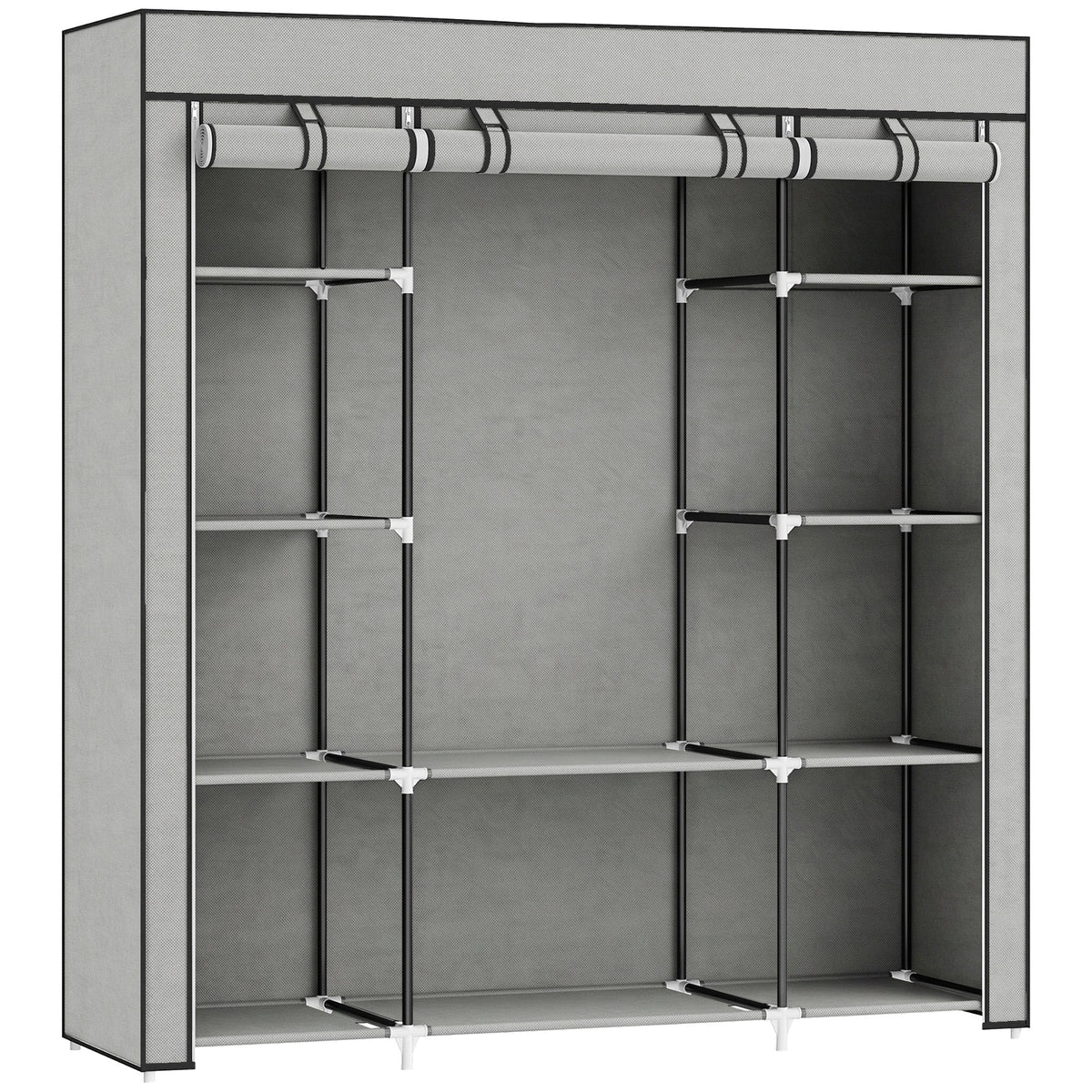 Portable Wardrobe, Foldable Fabric Wardrobe, 150 x 43 x 162.5cm, Clothes Storage Organiser with Hanging Rail, Shelves, Fabric Cover for Bedroom, Light Grey