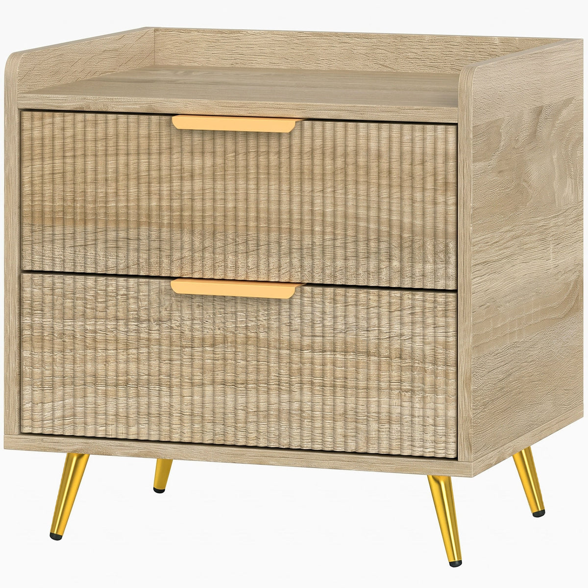 Bedside Table, Bedside Cabinet with 2 Drawers, Side End Table with Metal Legs for Bedroom Living Room, Natural Wood Finish