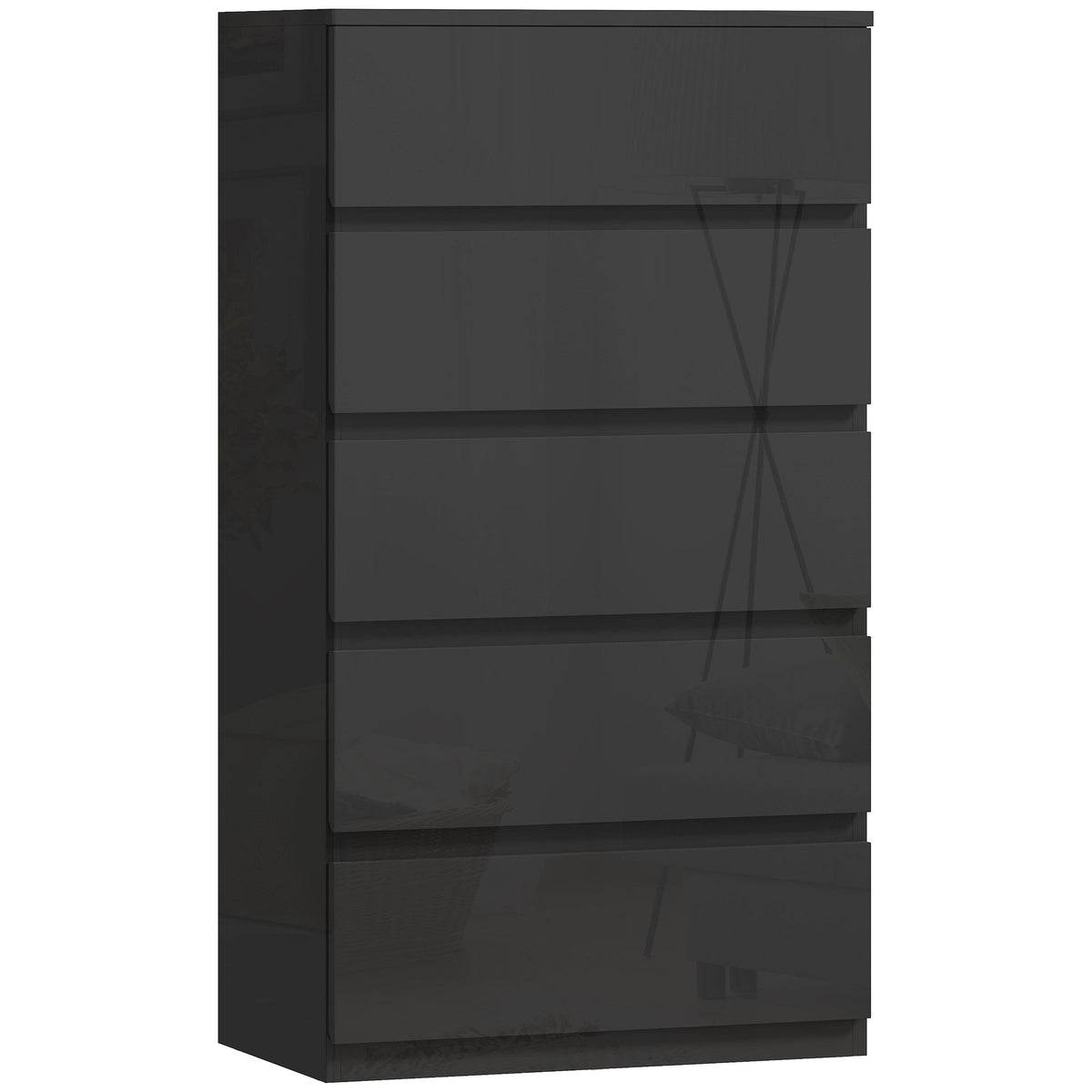 Chest of Drawers, 5 Drawers Storage Cabinet Floor Tower Cupboard for Bedroom Living Room, High Gloss Black