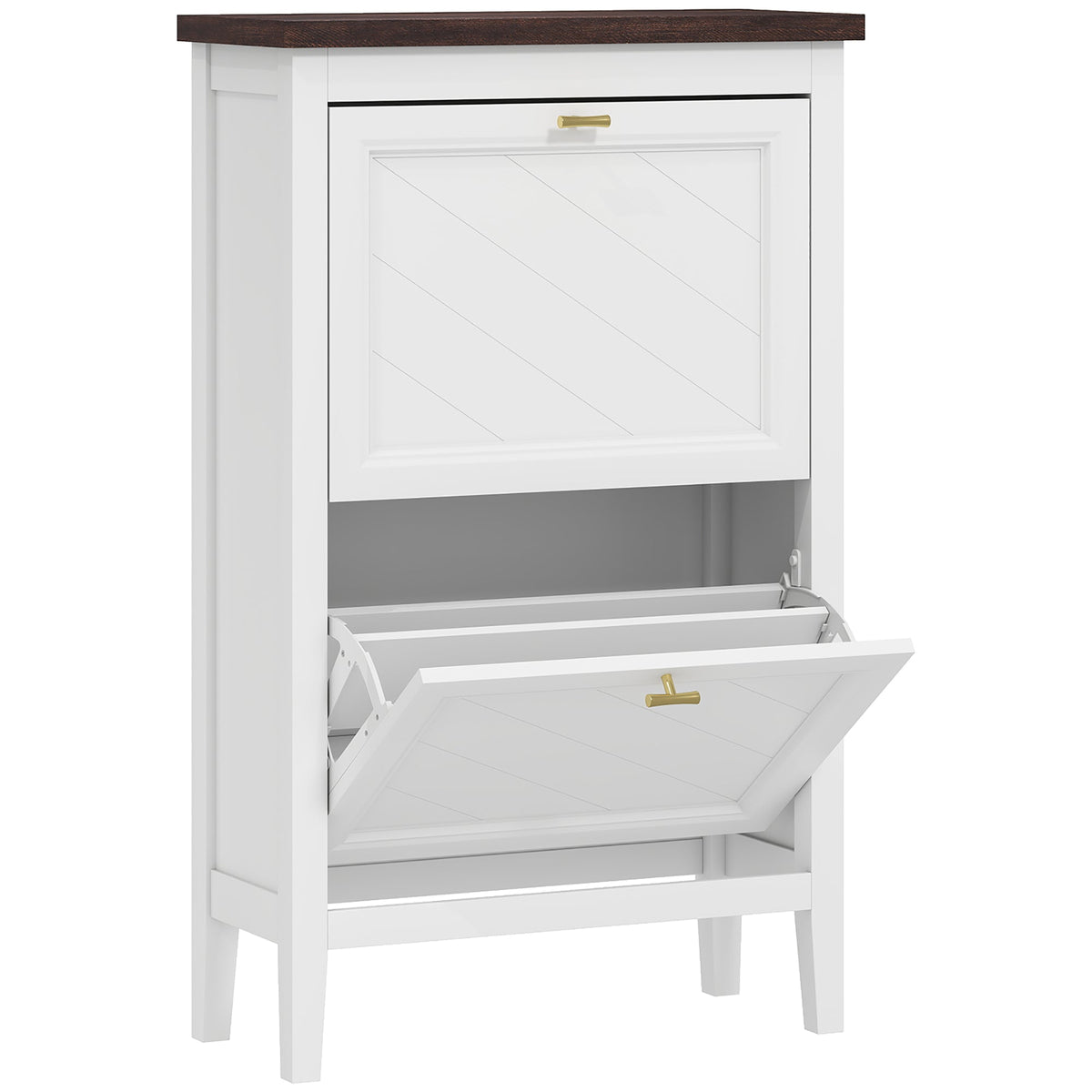 Shoe Cabinet with 2 Flip Drawers, Farmhouse Narrow Shoe Storage Cabinet with Adjustable Shelves, Freestanding for Entryway, Hallway, Living Room, Holds 8-12 Pairs, White
