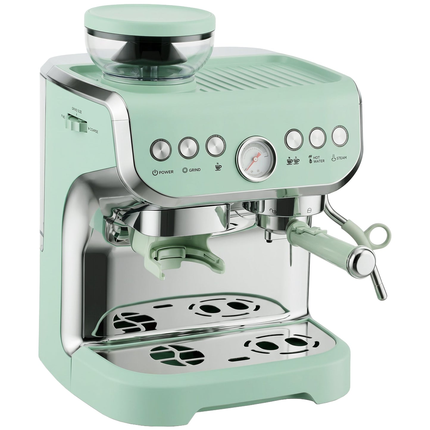 Espresso Machine with Integrated Bean Grinder & Steam Wand, Bean to Cup Coffee Machine with 15 Bar Italian Pump, 2L Water Tank, Cappuccino Maker, Stainless Steel, Light Green